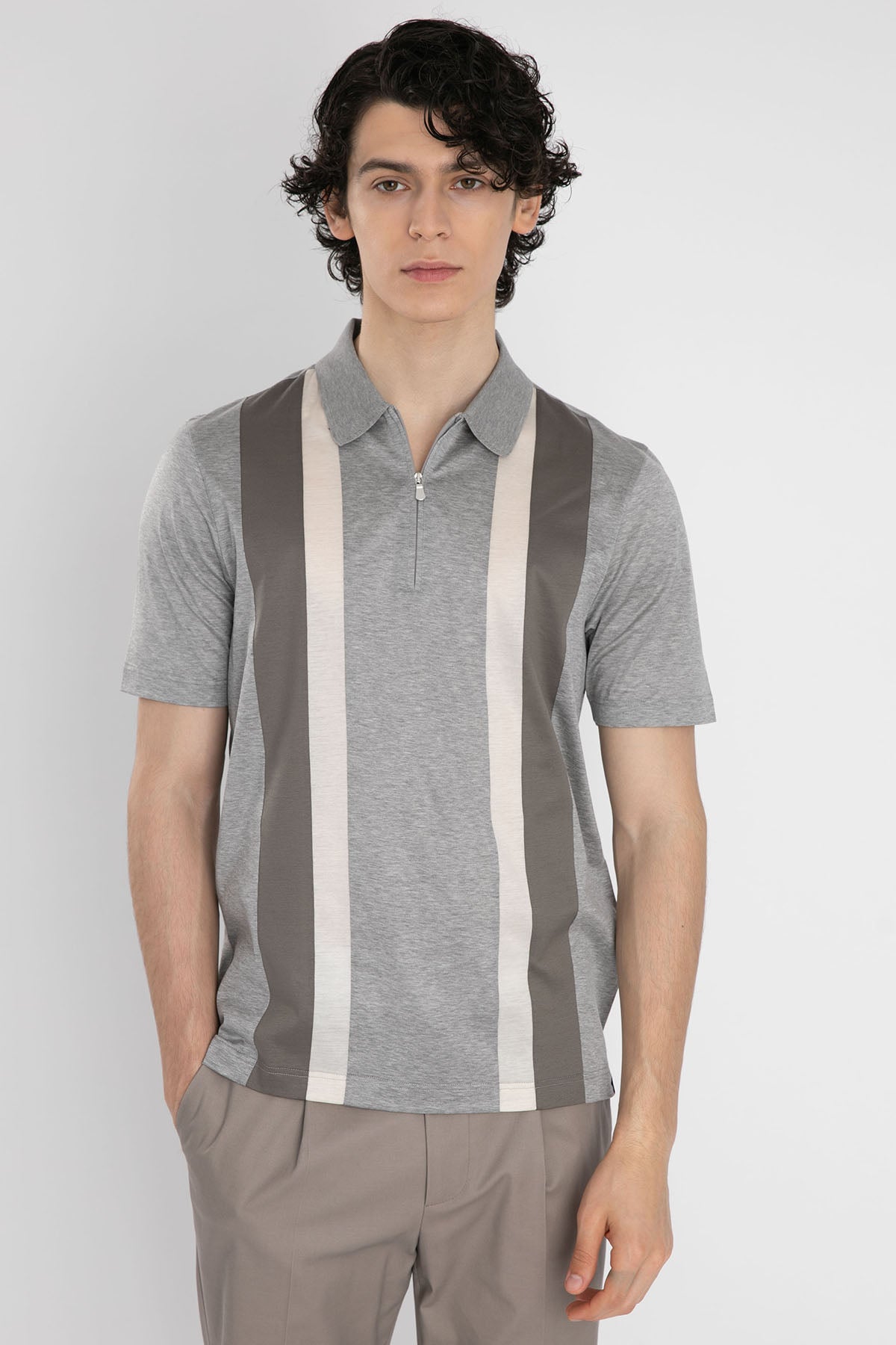 Gran Sasso Fermuarlı Polo Yaka Örme T-shirt-Libas Trendy Fashion Store