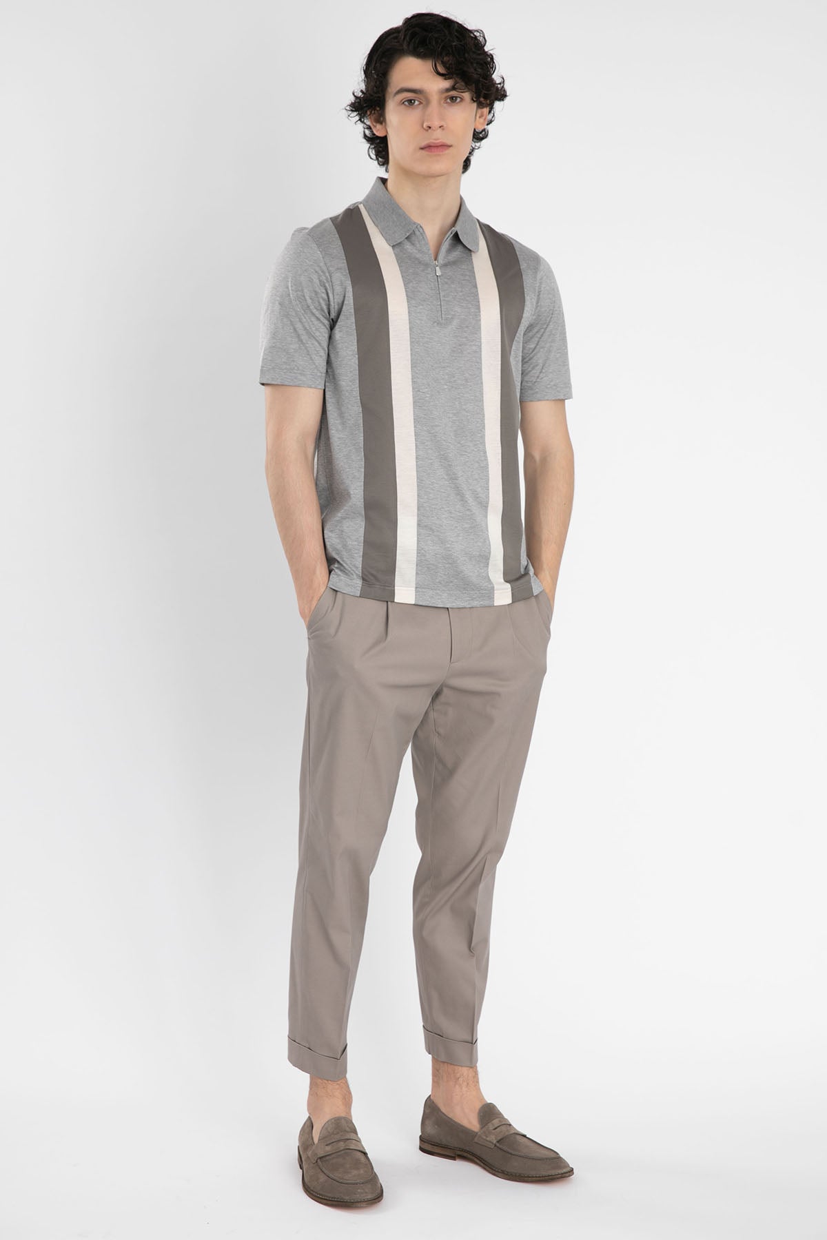 Gran Sasso Fermuarlı Polo Yaka Örme T-shirt-Libas Trendy Fashion Store