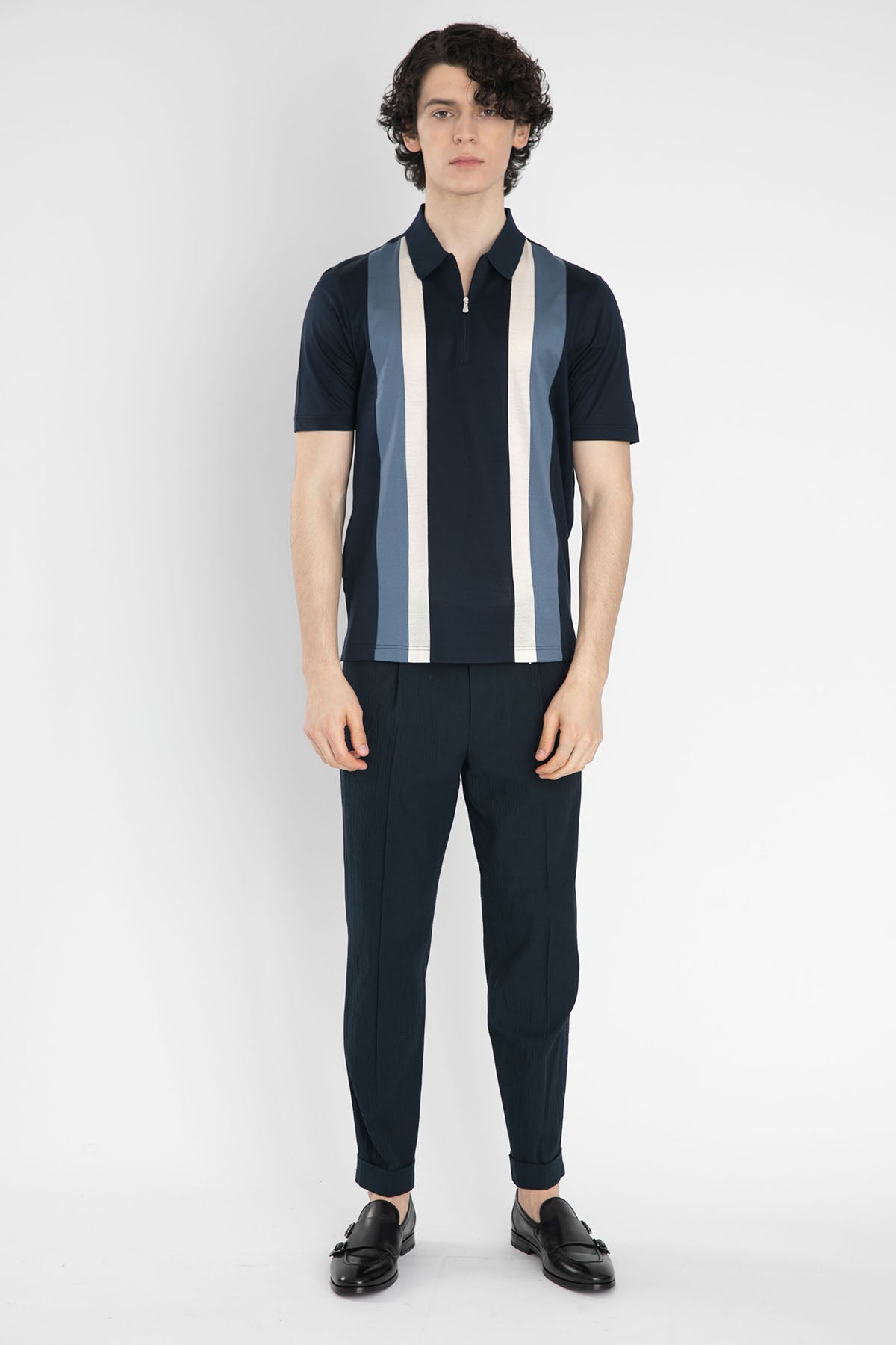 Gran Sasso Fermuarlı Polo Yaka Örme T-shirt-Libas Trendy Fashion Store