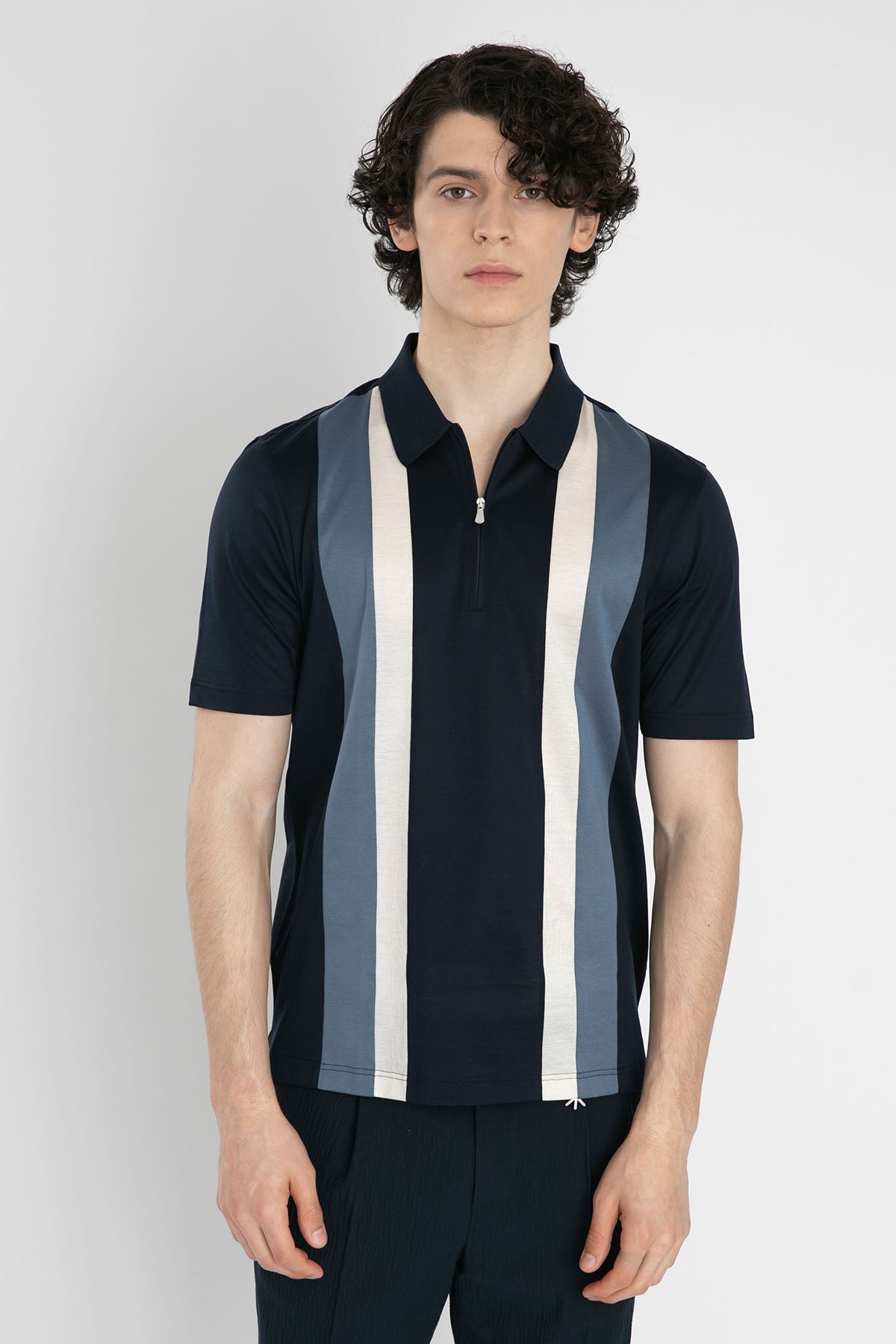Gran Sasso Fermuarlı Polo Yaka Örme T-shirt-Libas Trendy Fashion Store