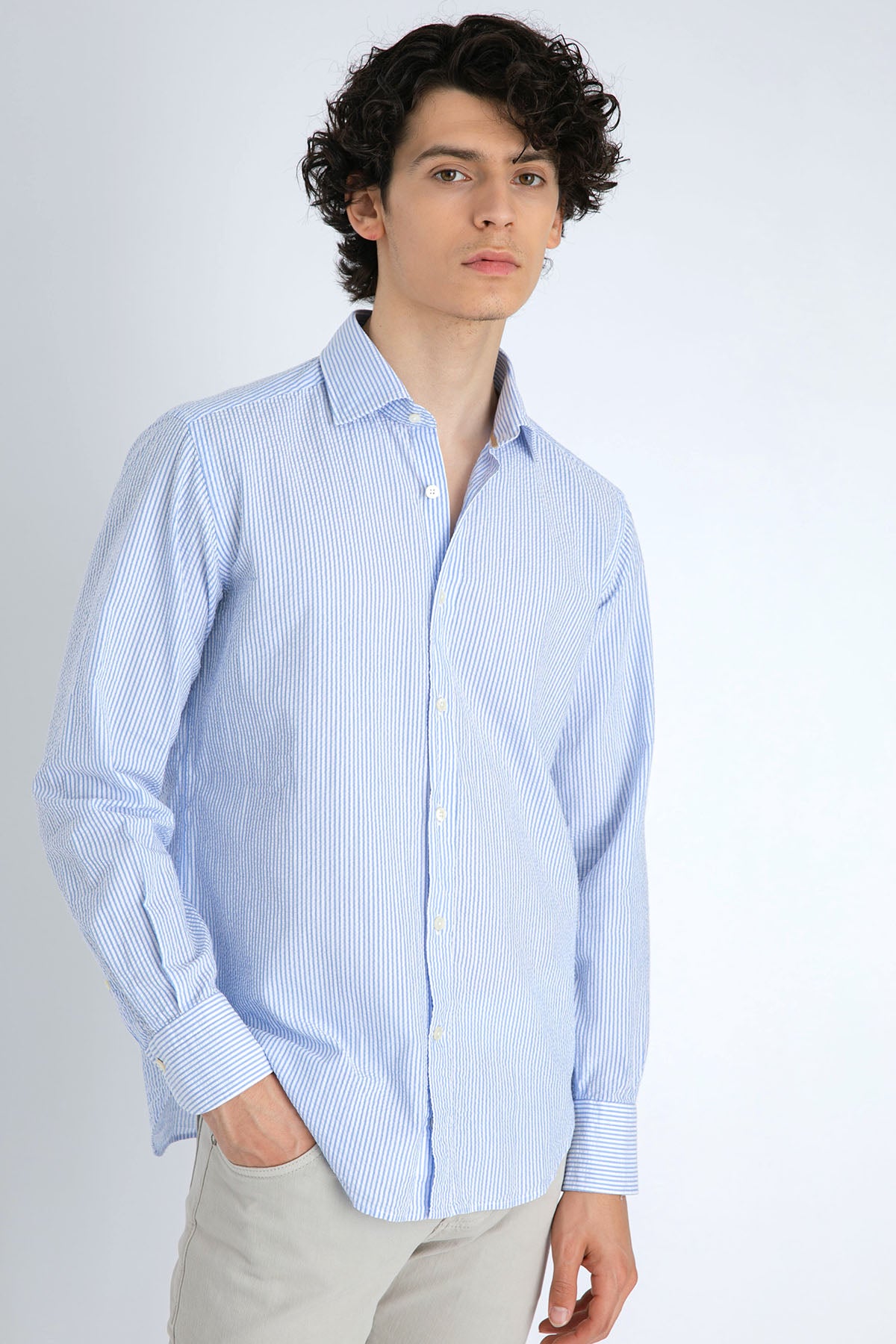 Tintoria Mattei Çizgili Klasik Yaka Streç Gömlek-Libas Trendy Fashion Store