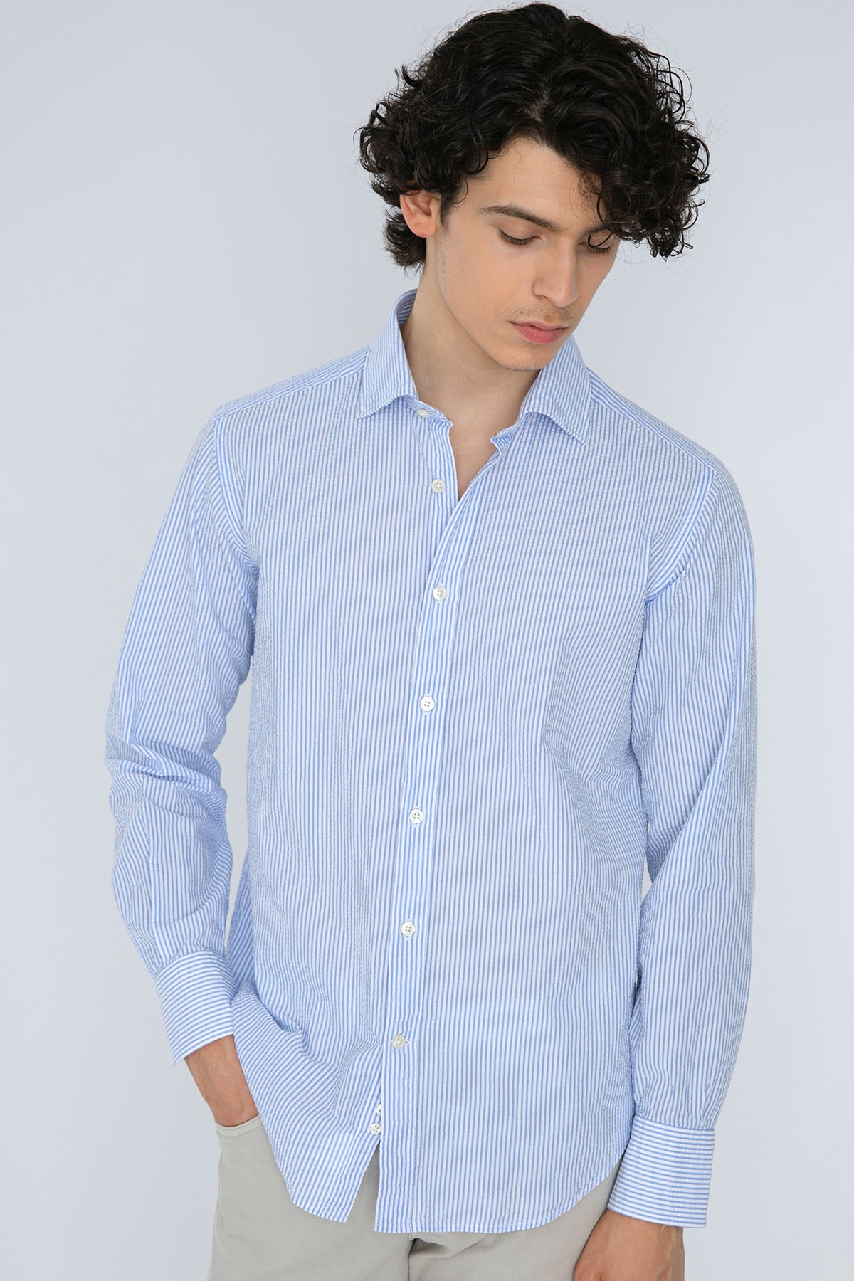 Tintoria Mattei Çizgili Klasik Yaka Streç Gömlek-Libas Trendy Fashion Store