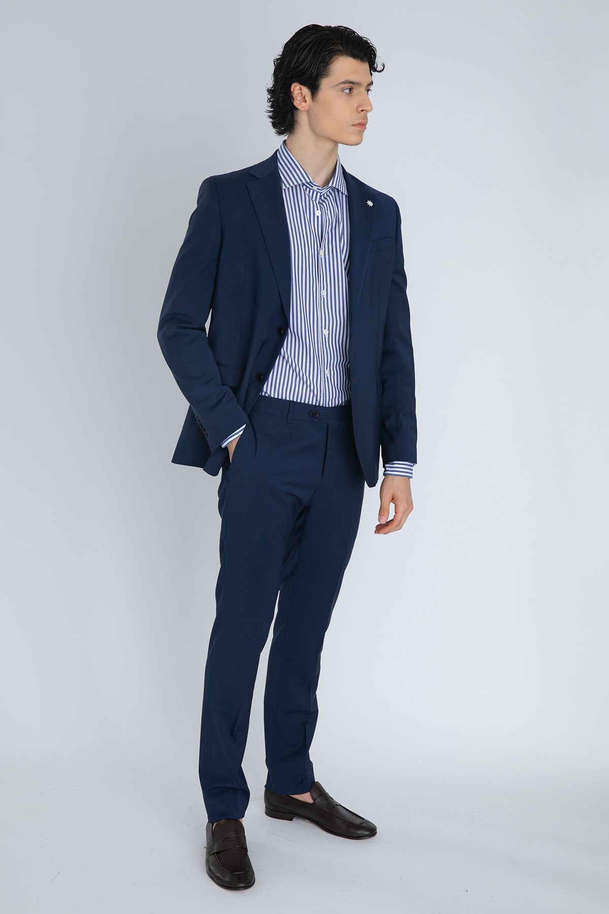 Tintoria Mattei Klasik Yaka Çizgili Gömlek