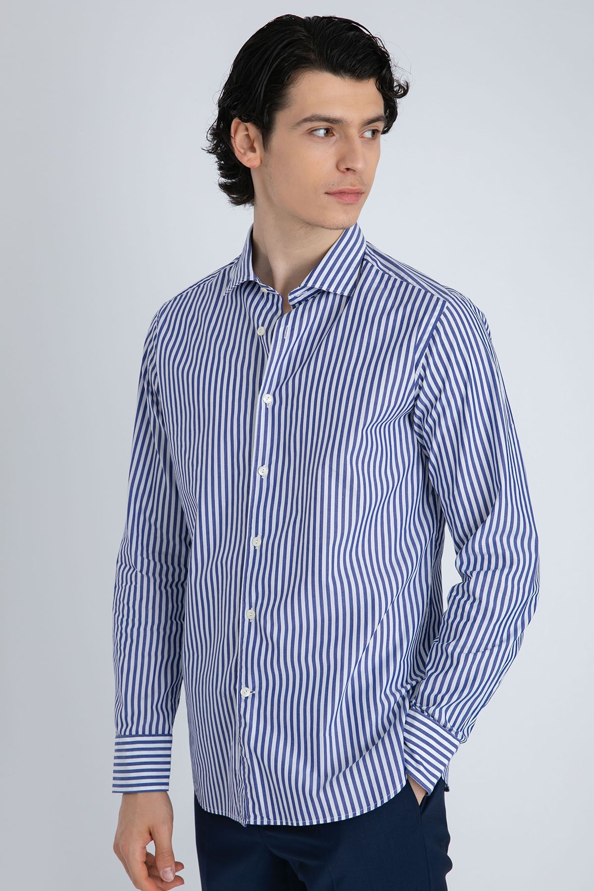 Tintoria Mattei Klasik Yaka Çizgili Gömlek