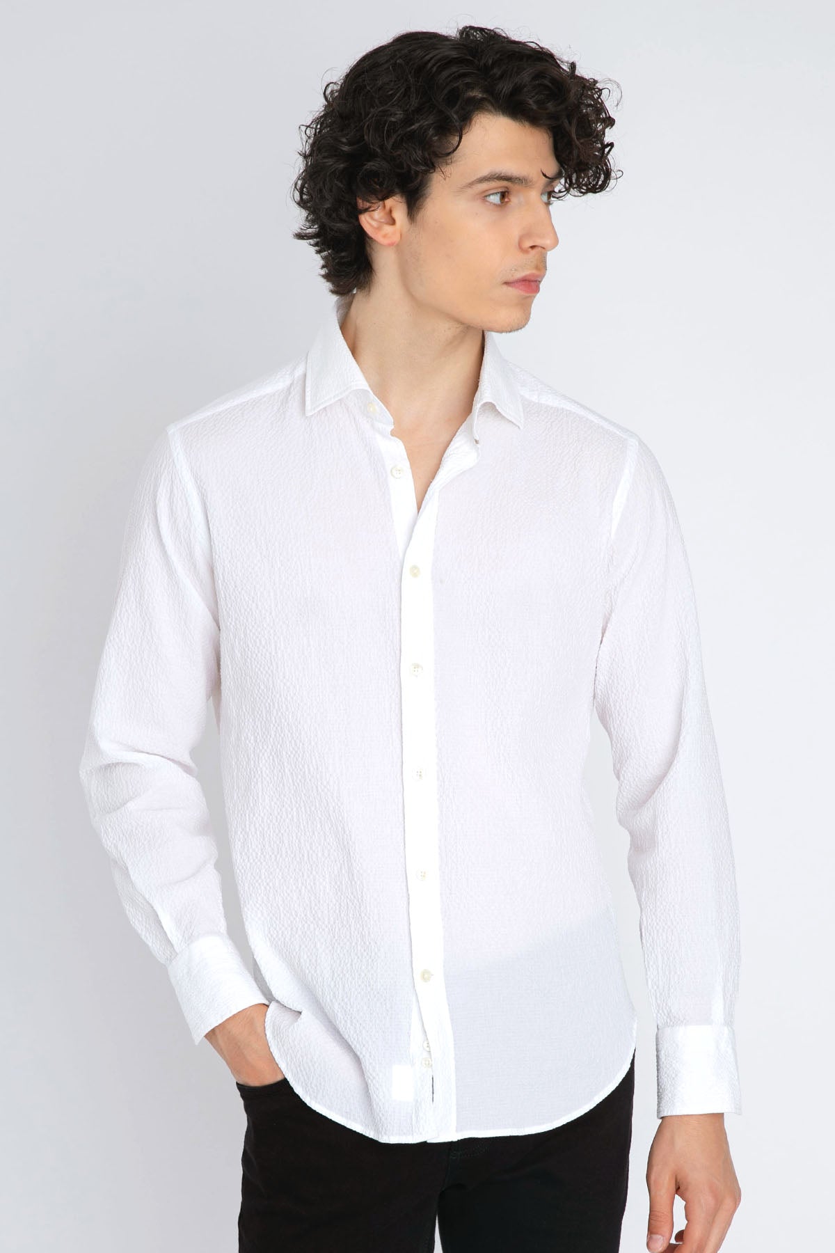 Tintoria Mattei Klasik Yaka Streç Gofre Gömlek-Libas Trendy Fashion Store