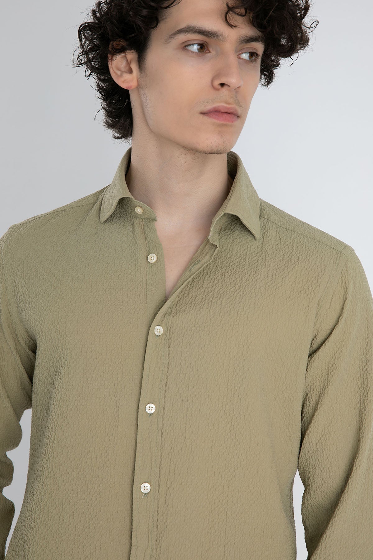 Tintoria Mattei Klasik Yaka Streç Gofre Gömlek-Libas Trendy Fashion Store