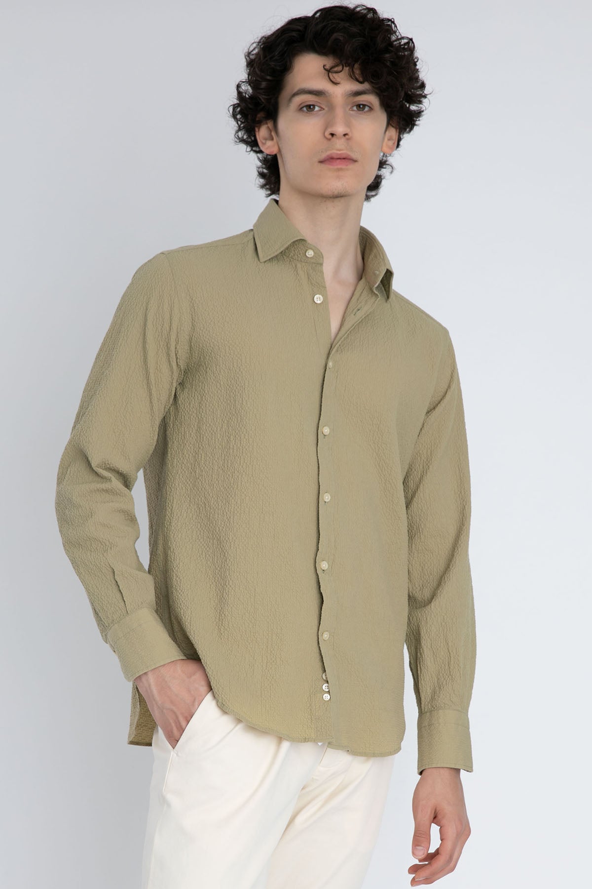 Tintoria Mattei Klasik Yaka Streç Gofre Gömlek-Libas Trendy Fashion Store