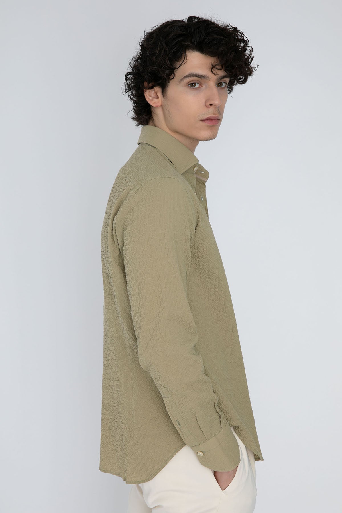 Tintoria Mattei Klasik Yaka Streç Gofre Gömlek-Libas Trendy Fashion Store