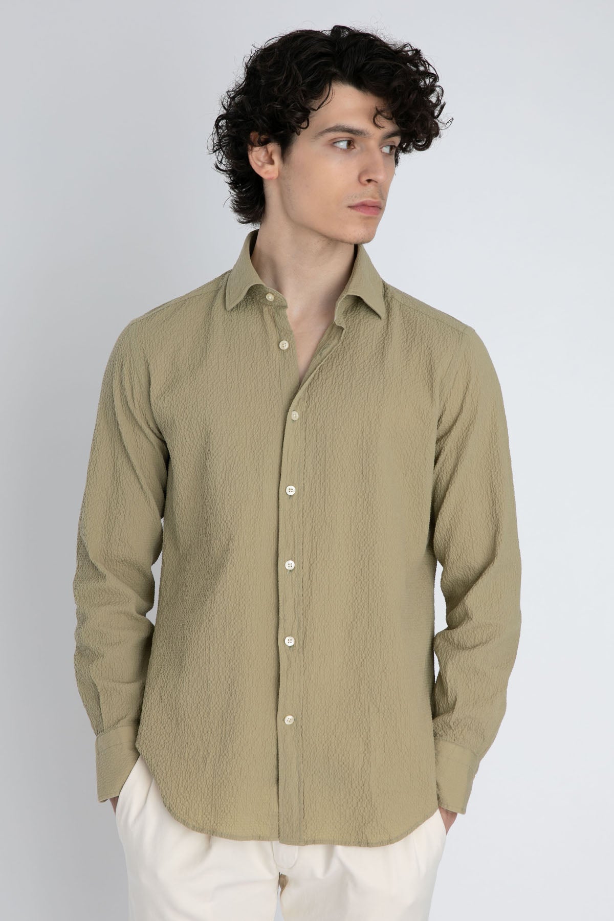 Tintoria Mattei Klasik Yaka Streç Gofre Gömlek-Libas Trendy Fashion Store