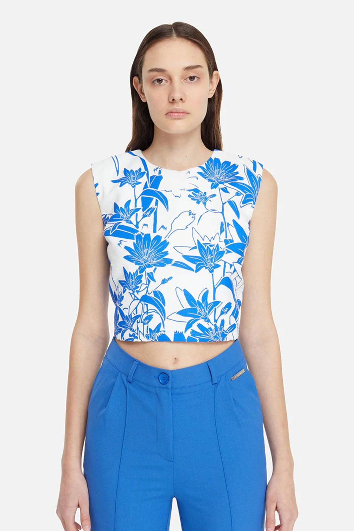 Les Benjamins Sırttan Bağlamalı Desenli Crop Bluz-Libas Trendy Fashion Store