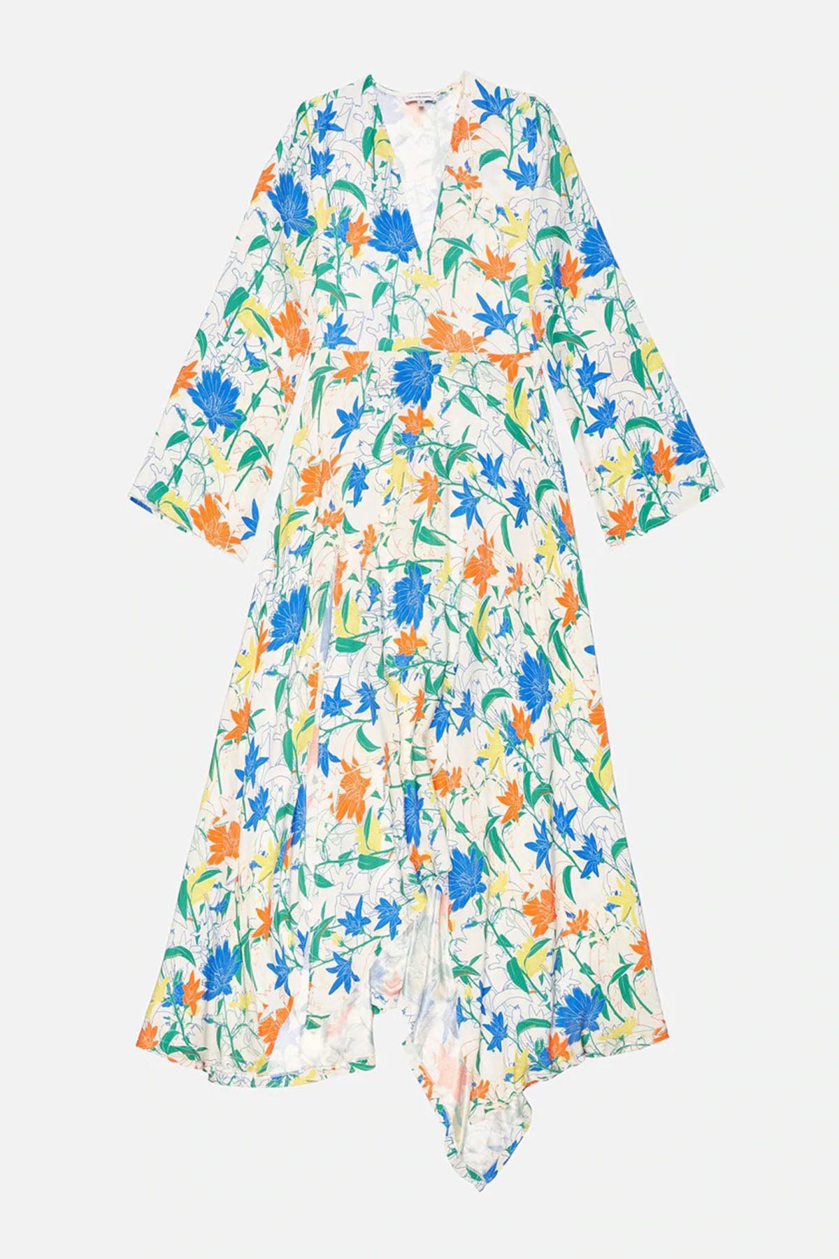 Les Benjamins V Yaka Desenli Asimetrik Kesim Maxi Elbise-Libas Trendy Fashion Store