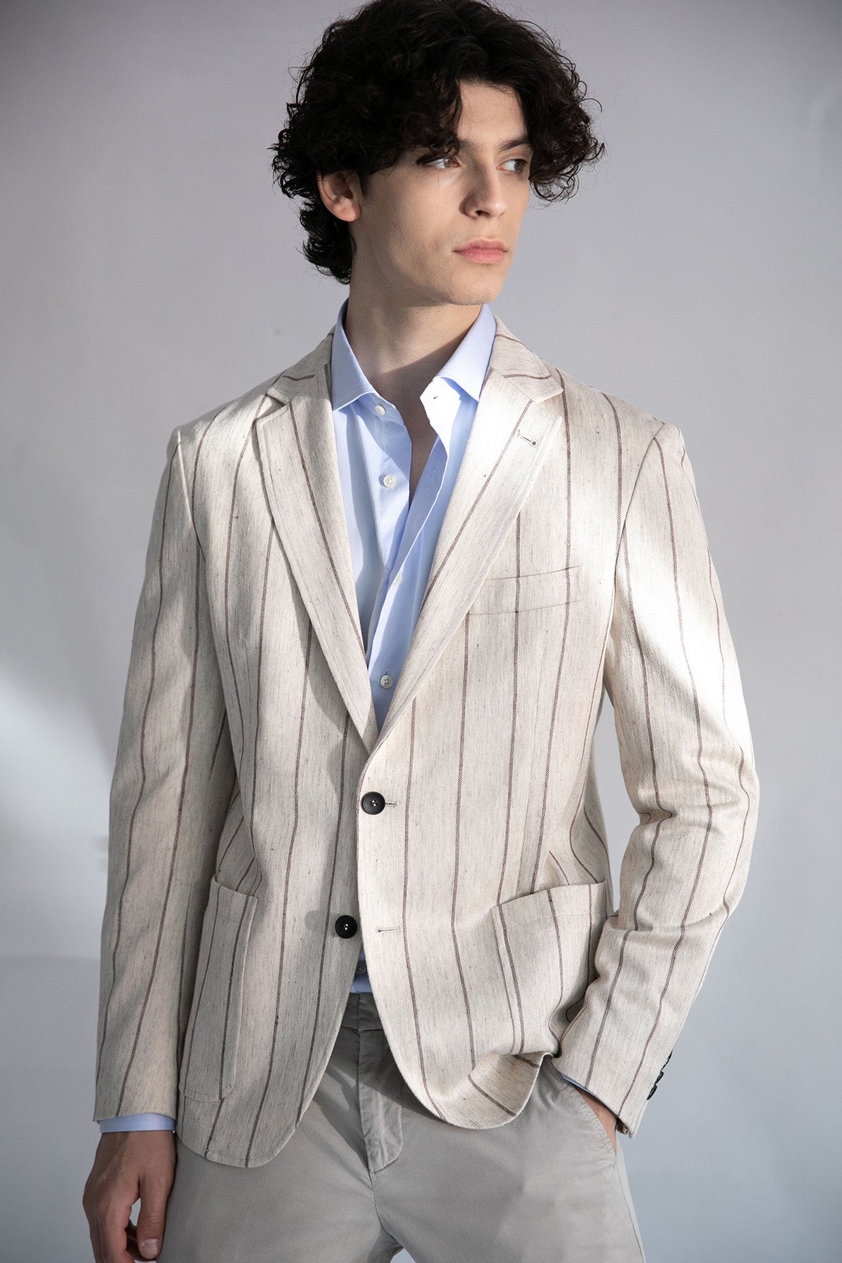 Fradi Çift Düğme Çizgili Ceket-Libas Trendy Fashion Store