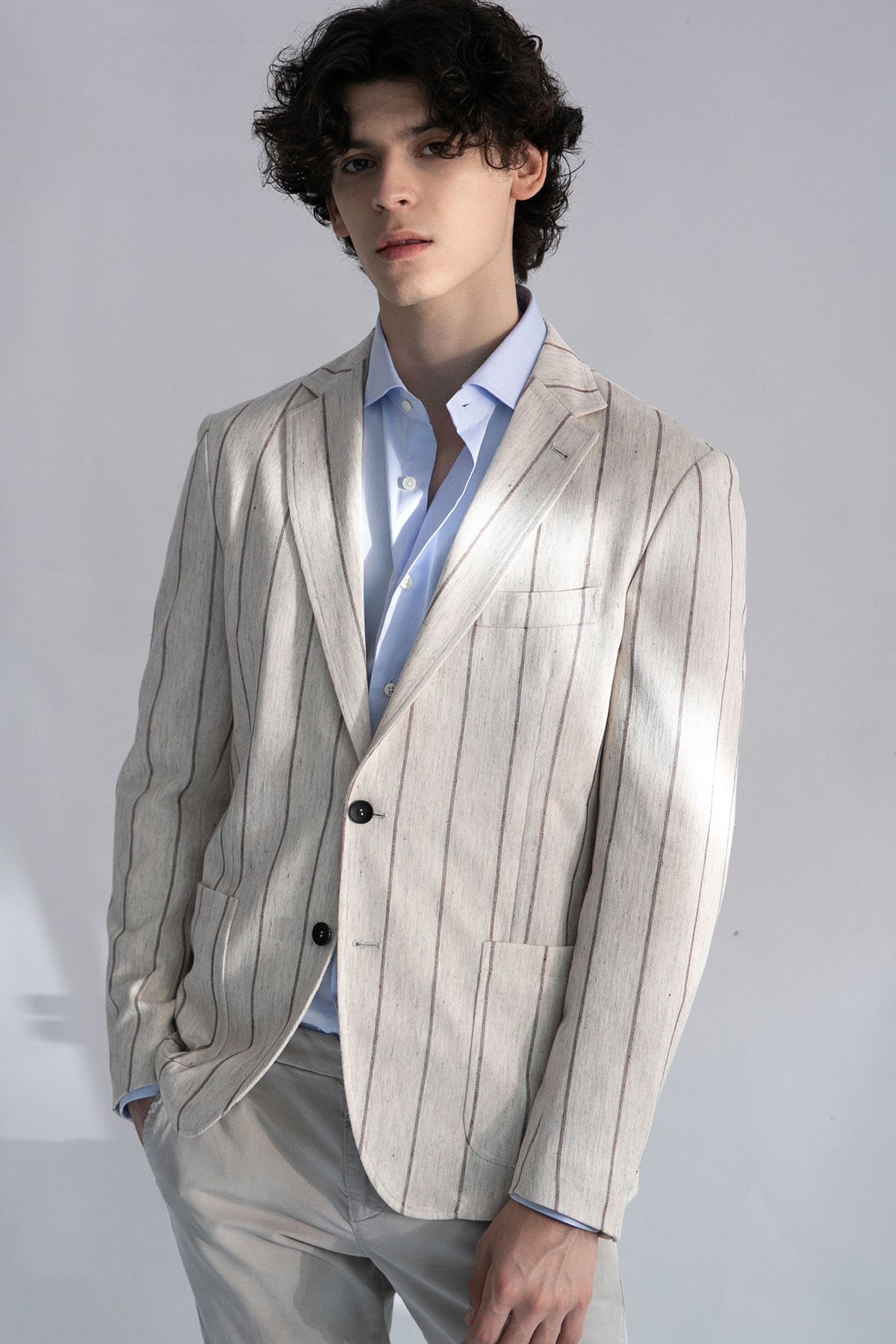 Fradi Çift Düğme Çizgili Ceket-Libas Trendy Fashion Store