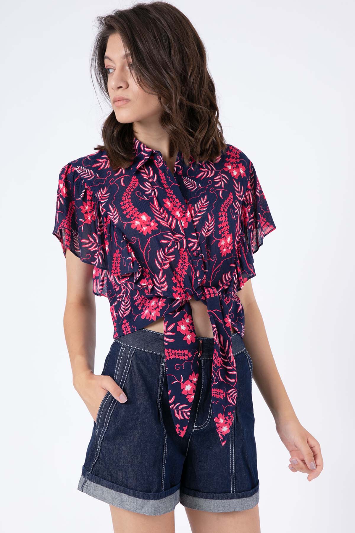 Rene Derhy Damgan Belden Bağlamalı Desenli Gömlek-Libas Trendy Fashion Store