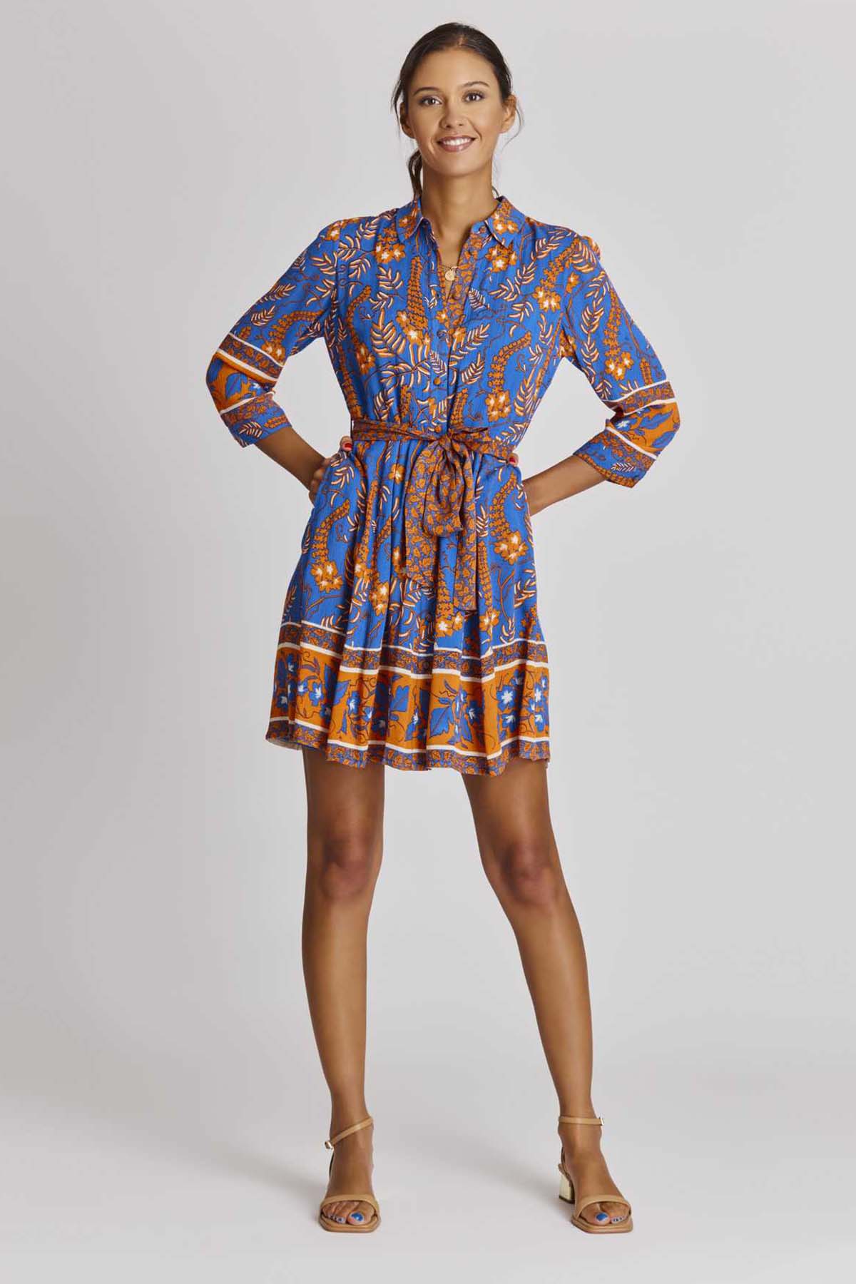 Rene Derhy Ainoa Belden Kuşaklı Truvakar Kol Mini Gömlek Elbise-Libas Trendy Fashion Store