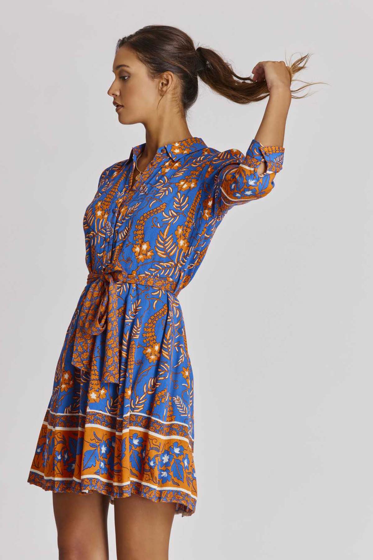 Rene Derhy Ainoa Belden Kuşaklı Truvakar Kol Mini Gömlek Elbise-Libas Trendy Fashion Store