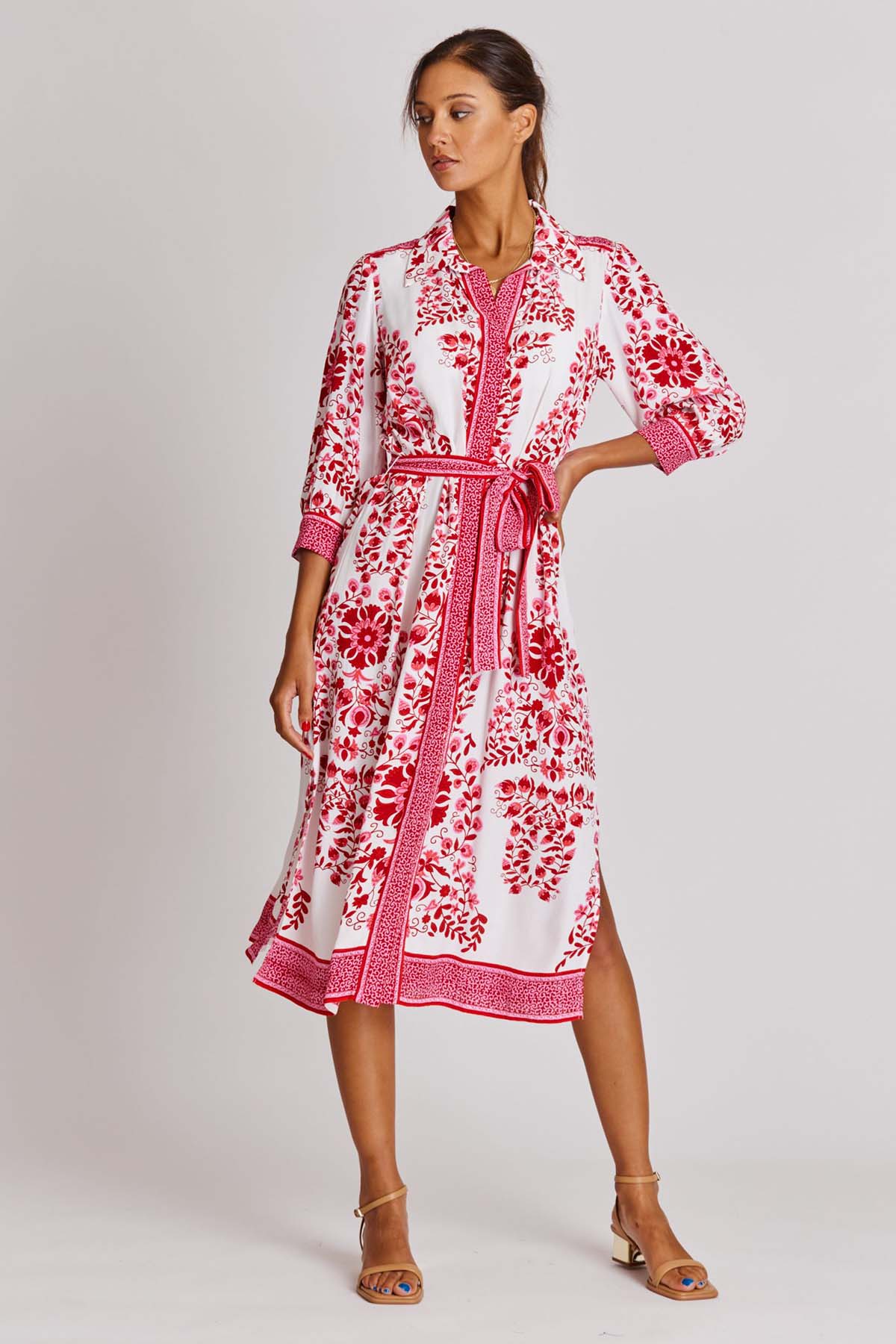 Rene Derhy Ajania Belden Kuşaklı Truvakar Kol Midi Gömlek Elbise-Libas Trendy Fashion Store