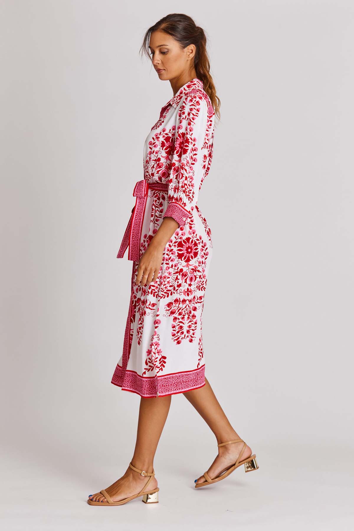 Rene Derhy Ajania Belden Kuşaklı Truvakar Kol Midi Gömlek Elbise-Libas Trendy Fashion Store
