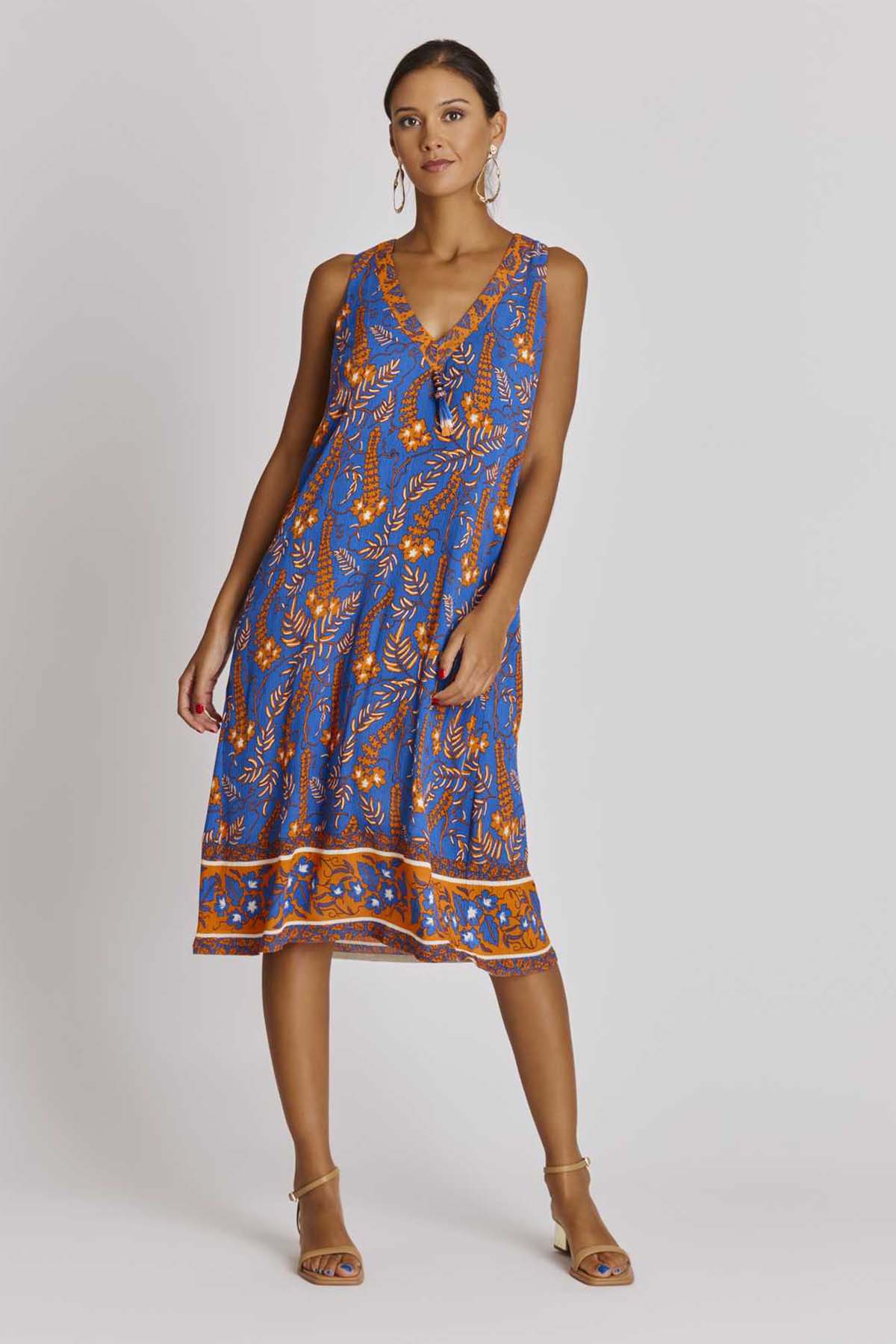 Rene Derhy Ajaccio Desenli Midi Elbise-Libas Trendy Fashion Store