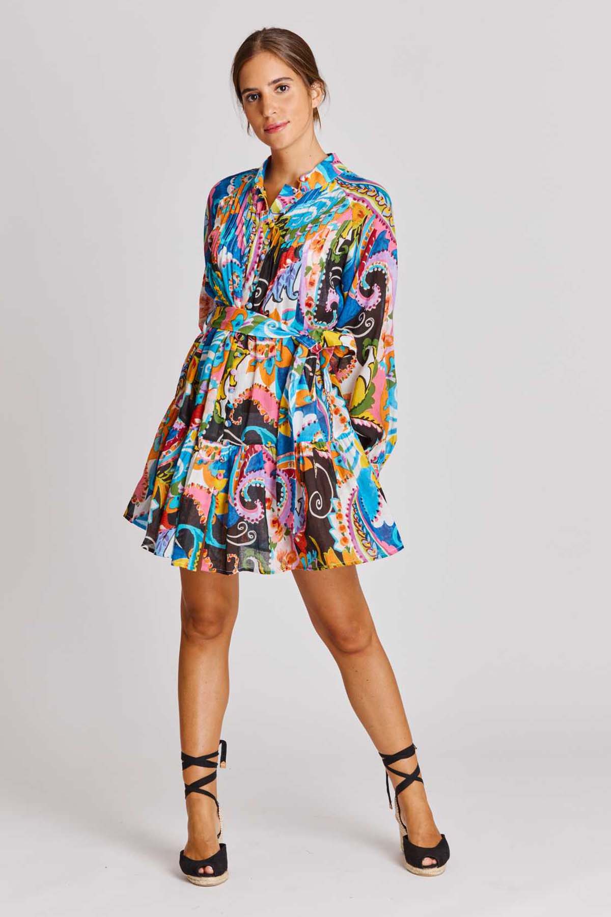Rene Derhy Aileen Renkli Desenli Piliseli Dizüstü Elbise-Libas Trendy Fashion Store