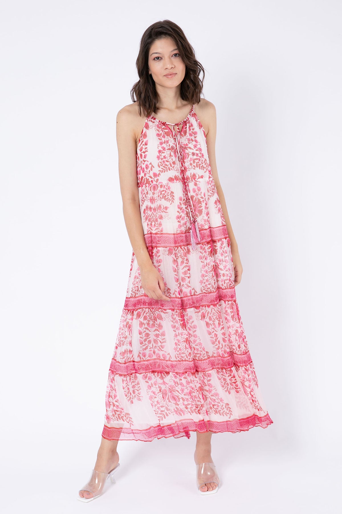 Rene Derhy Akebia İp Askılı Desenli Maxi Elbise-Libas Trendy Fashion Store