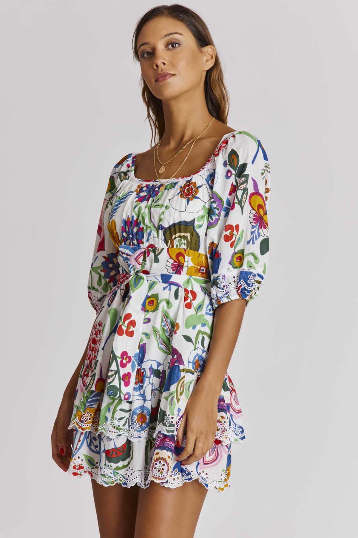 Rene Derhy Arceline Renkli Desenli Mini Elbise-Libas Trendy Fashion Store