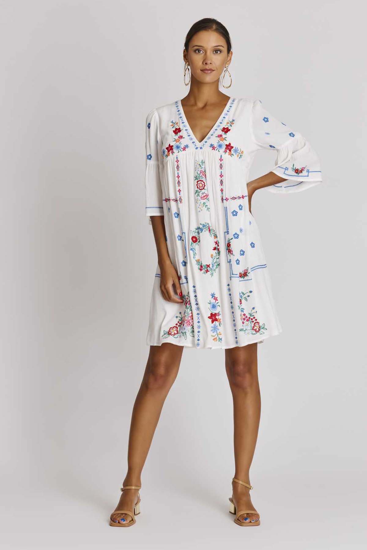 Rene Derhy Baxter Renkli Nakış Desenli Dizüstü Elbise-Libas Trendy Fashion Store