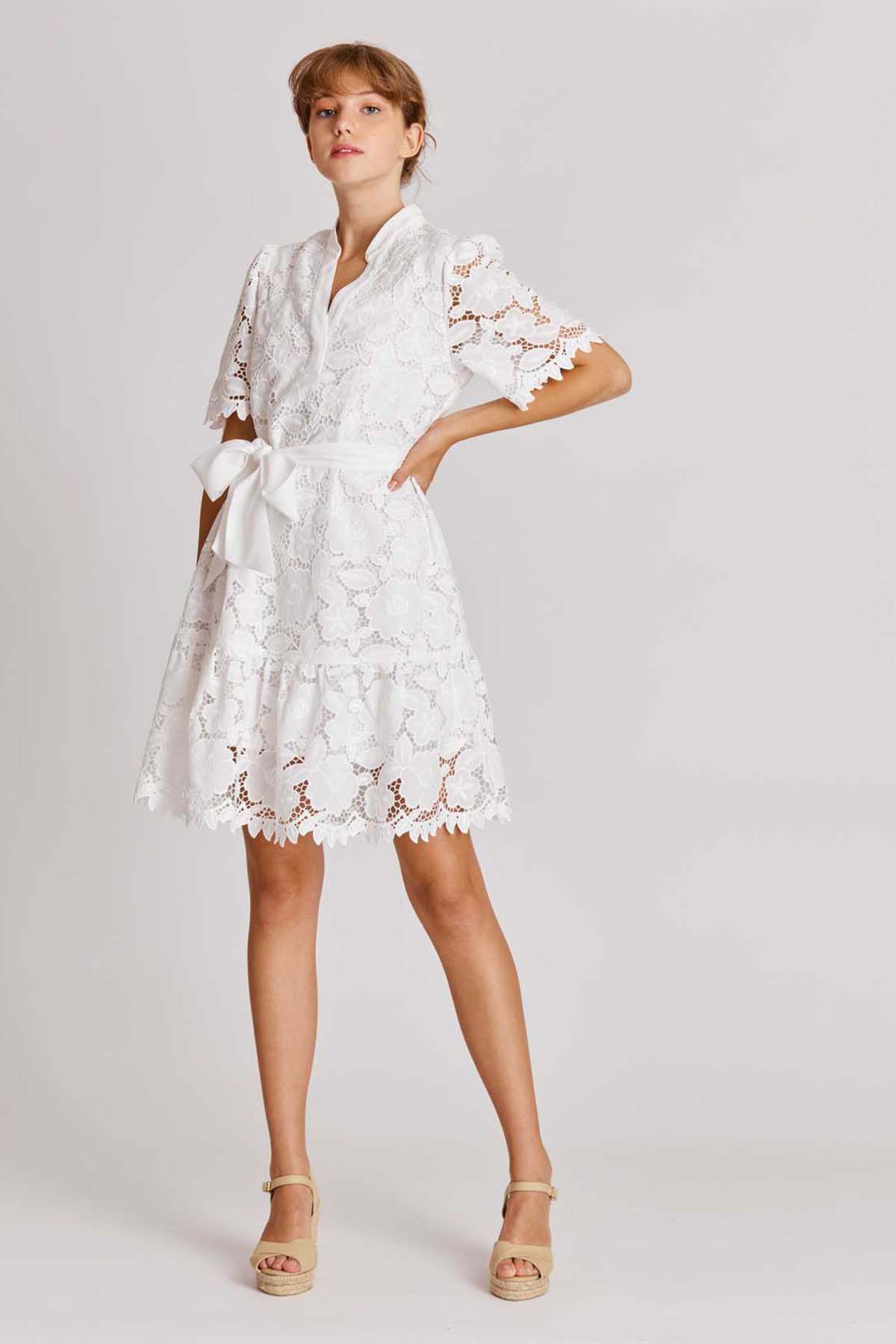 Rene Derhy Babou Belden Kuşaklı Fistolu Dizüstü Elbise-Libas Trendy Fashion Store