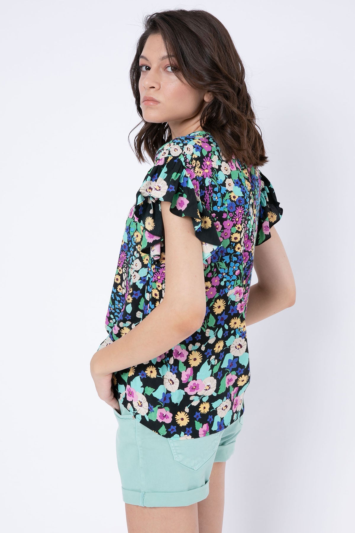 Rene Derhy Deborah V Yaka Desenli Bluz-Libas Trendy Fashion Store