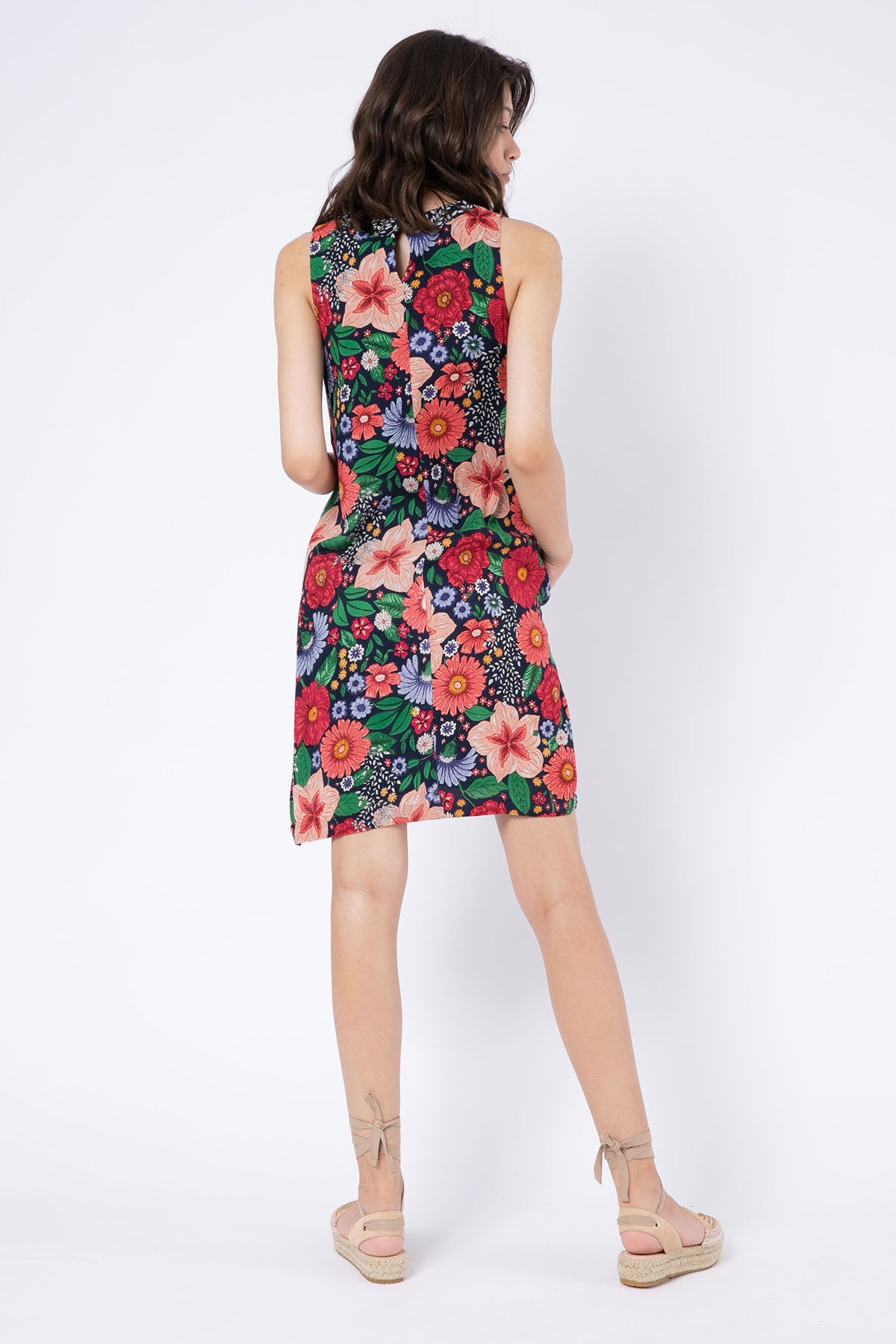 Rene Derhy Ancolie Çiçek Desenli Kolsuz Elbise-Libas Trendy Fashion Store