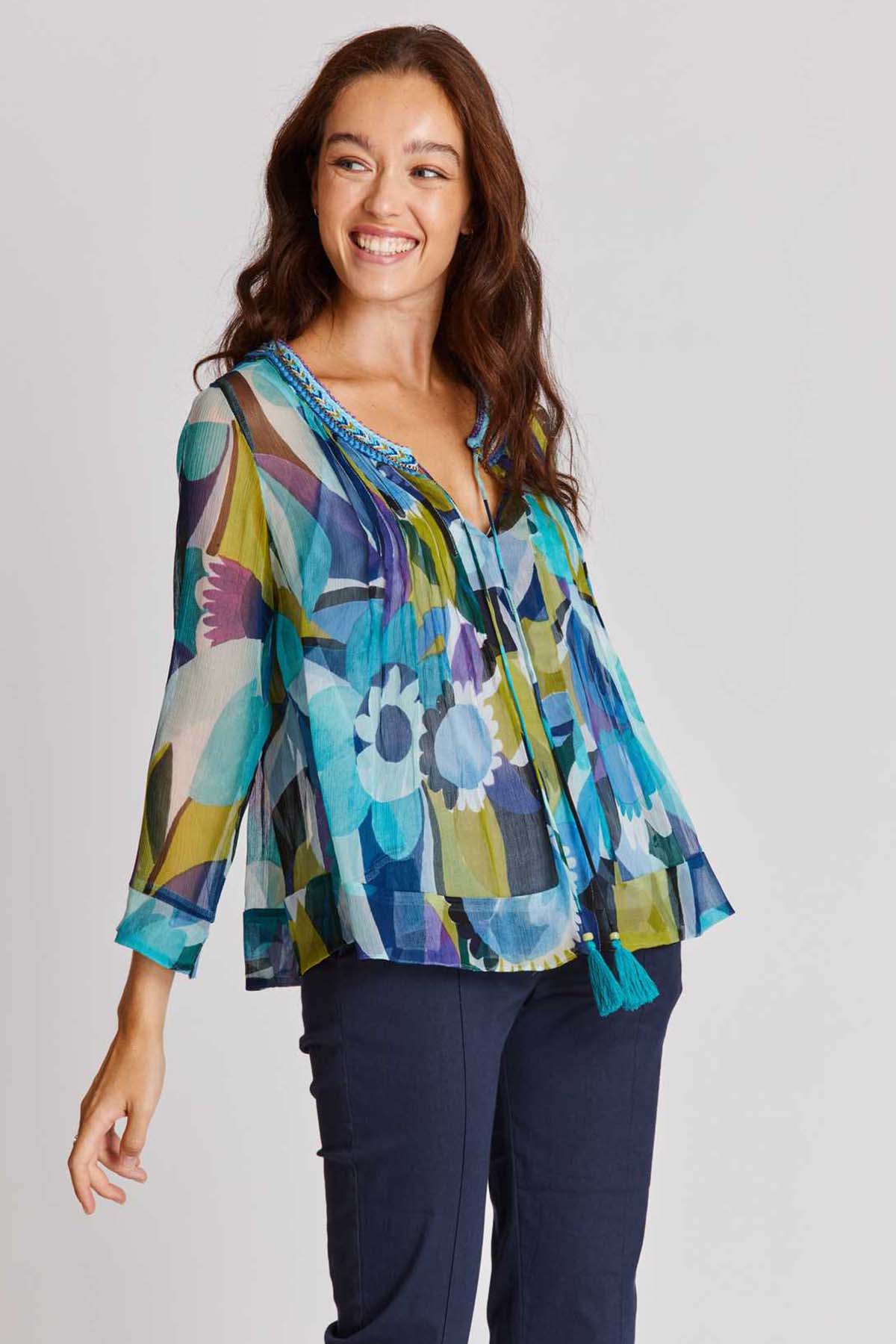 Rene Derhy Darcy Renkli Desenli Truvakar Kol Bluz-Libas Trendy Fashion Store