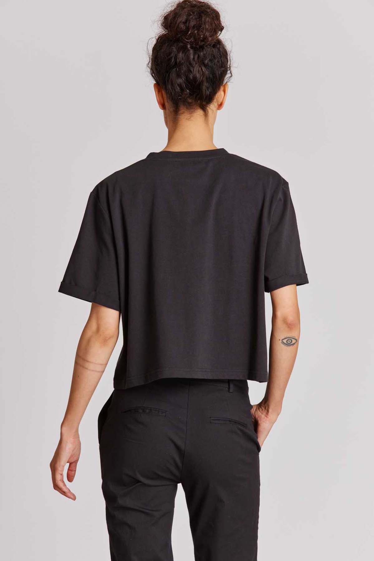 Rene Derhy Falbala Yuvarlak Yaka Desenli Crop Bluz-Libas Trendy Fashion Store