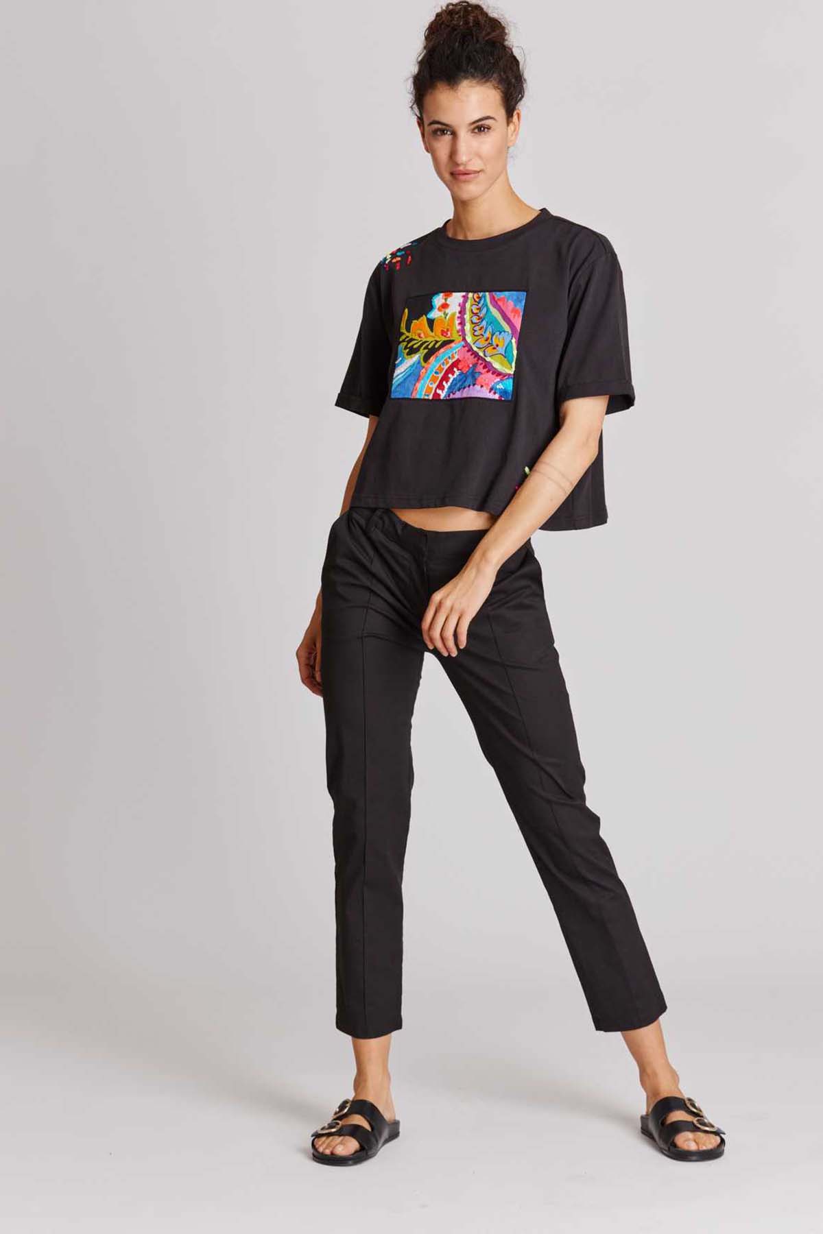 Rene Derhy Falbala Yuvarlak Yaka Desenli Crop Bluz-Libas Trendy Fashion Store