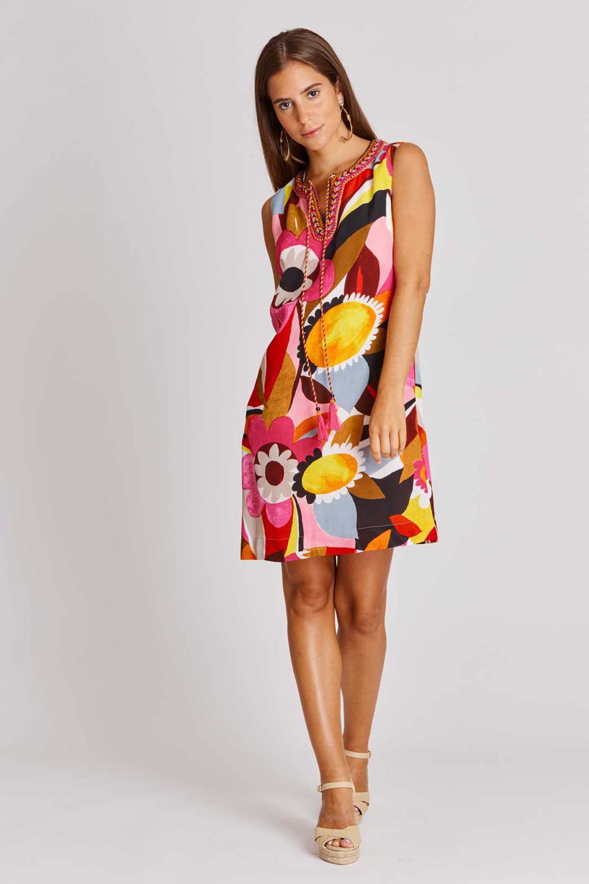 Rene Derhy Aliona Renkli Desenli Dizüstü Elbise-Libas Trendy Fashion Store