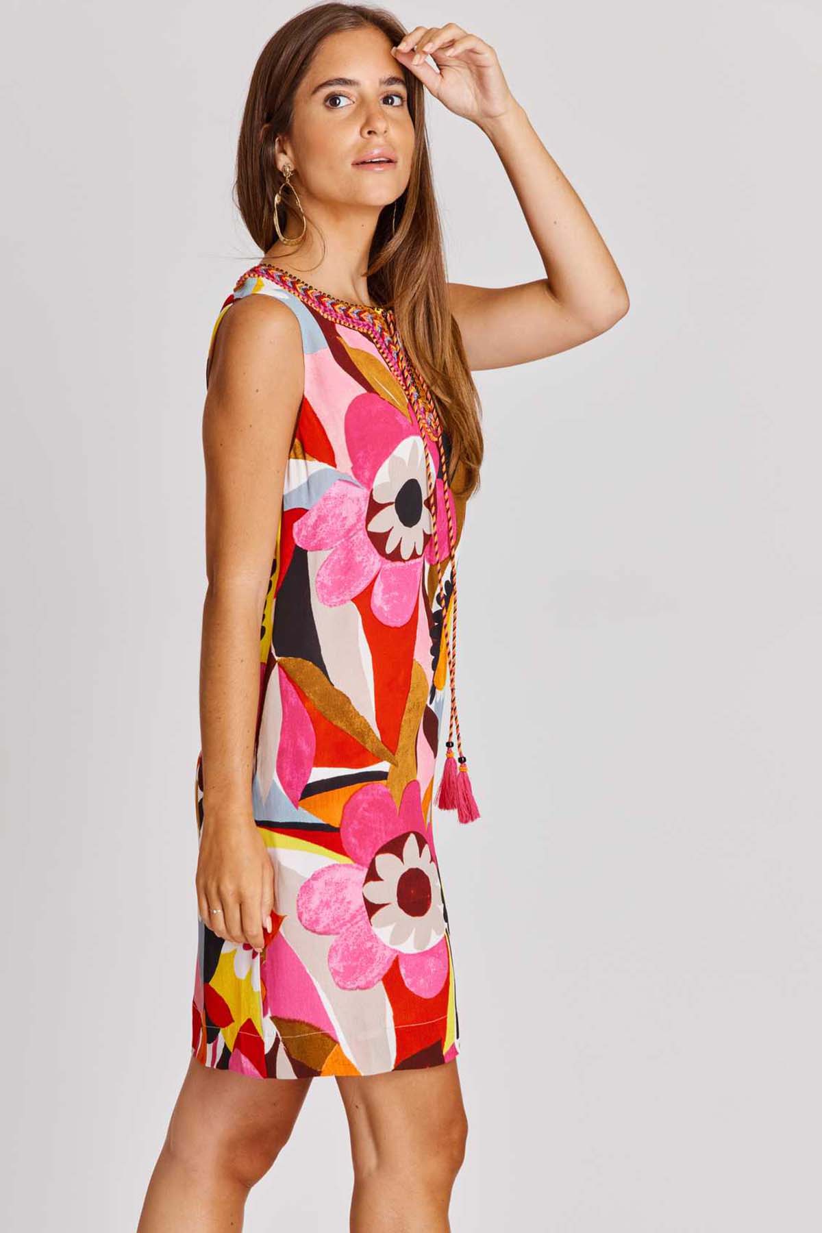 Rene Derhy Aliona Renkli Desenli Dizüstü Elbise-Libas Trendy Fashion Store