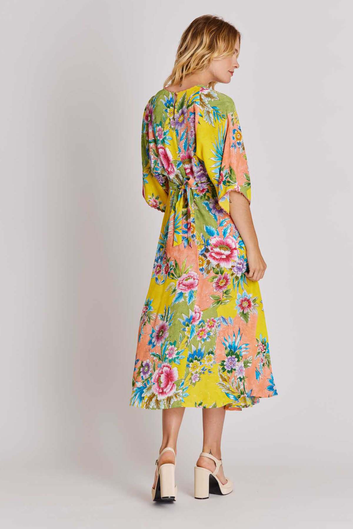Rene Derhy Amanthe Renkli Çiçek Desenli Midi Elbise-Libas Trendy Fashion Store