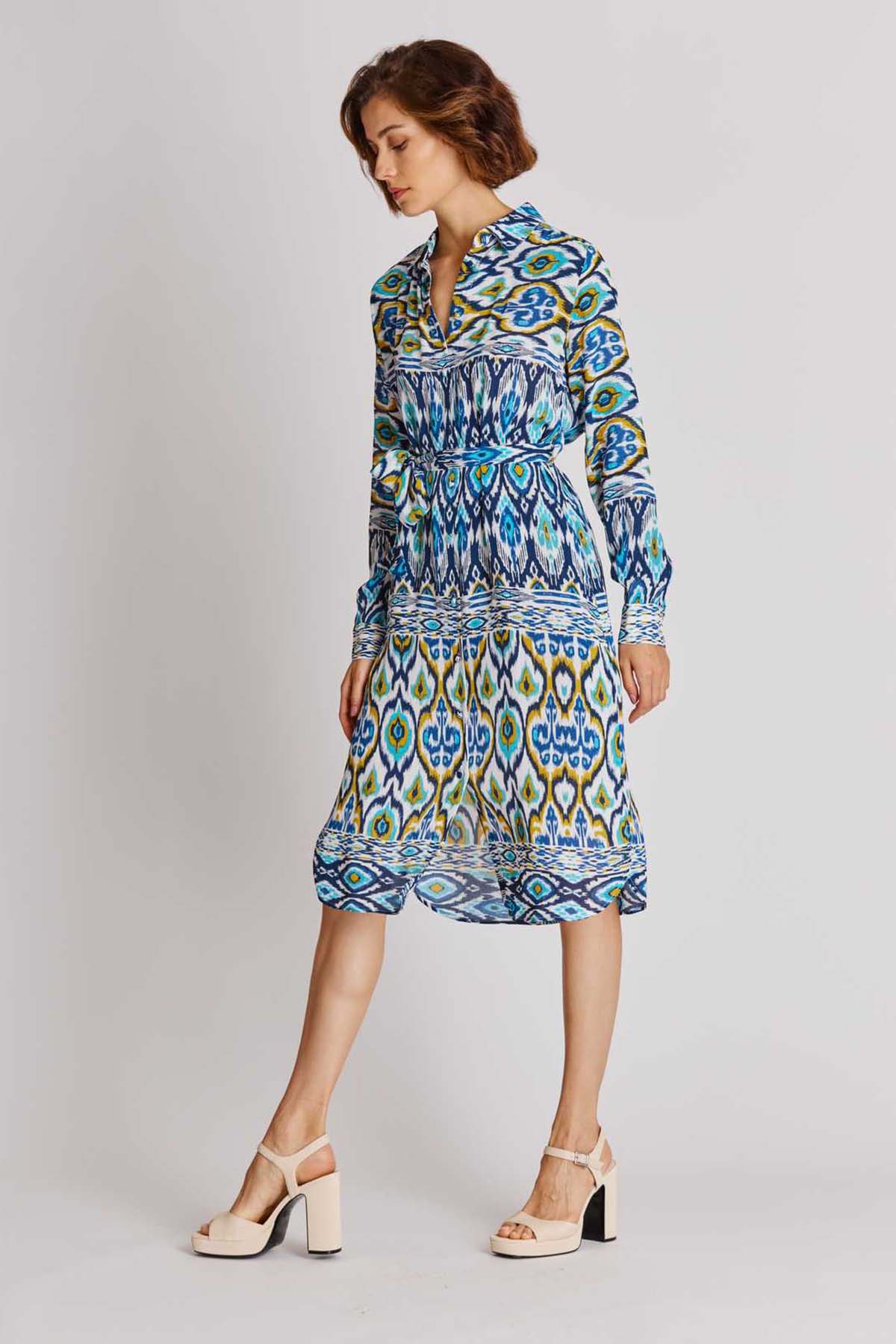 Rene Derhy Axelle Belden Kuşaklı Midi Elbise-Libas Trendy Fashion Store