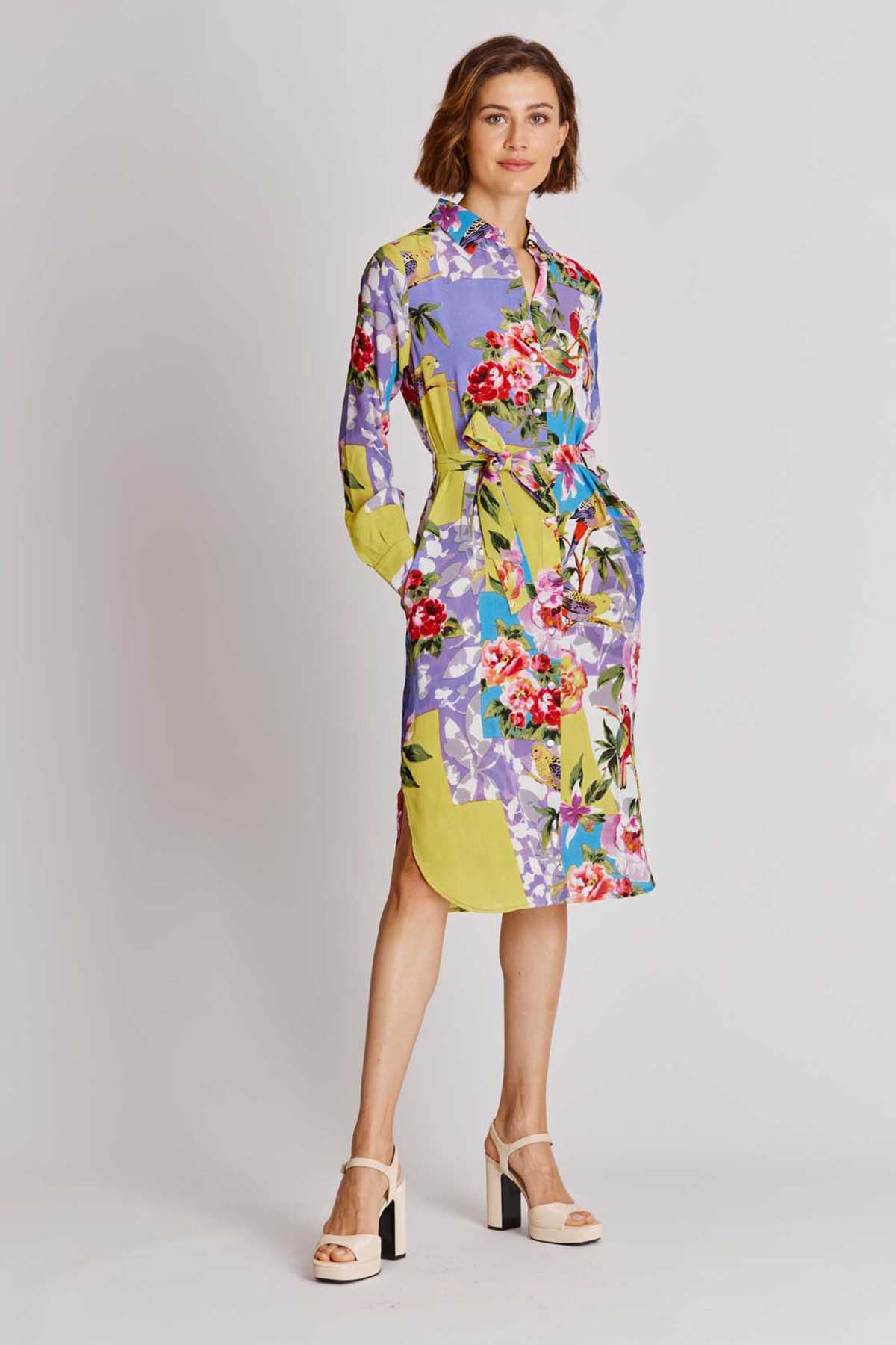 Rene Derhy Alwen Renkli Çiçek Desenli Midi Elbise-Libas Trendy Fashion Store