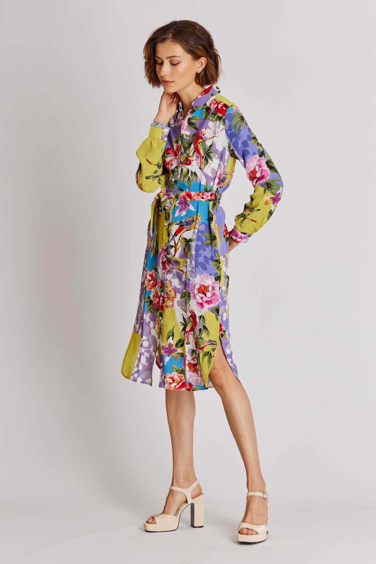 Rene Derhy Alwen Renkli Çiçek Desenli Midi Elbise-Libas Trendy Fashion Store