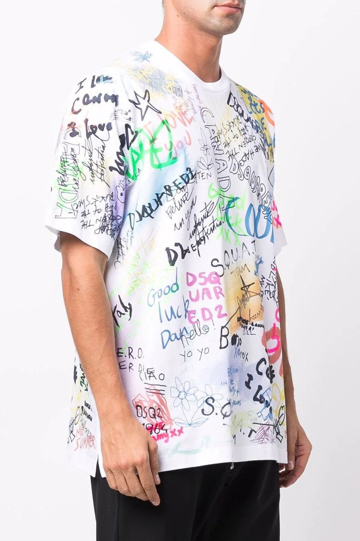 Dsquared Renkli Yazı Detaylı Geniş Kesim T-shirt-Libas Trendy Fashion Store