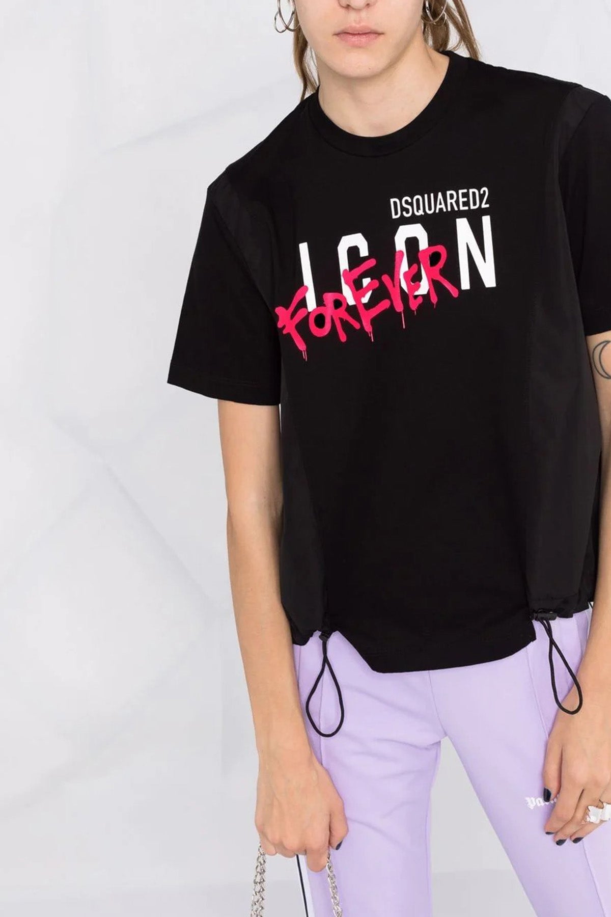 Dsquared Etek Ucu Büzgülü Logolu Geniş Kesim T-shirt-Libas Trendy Fashion Store