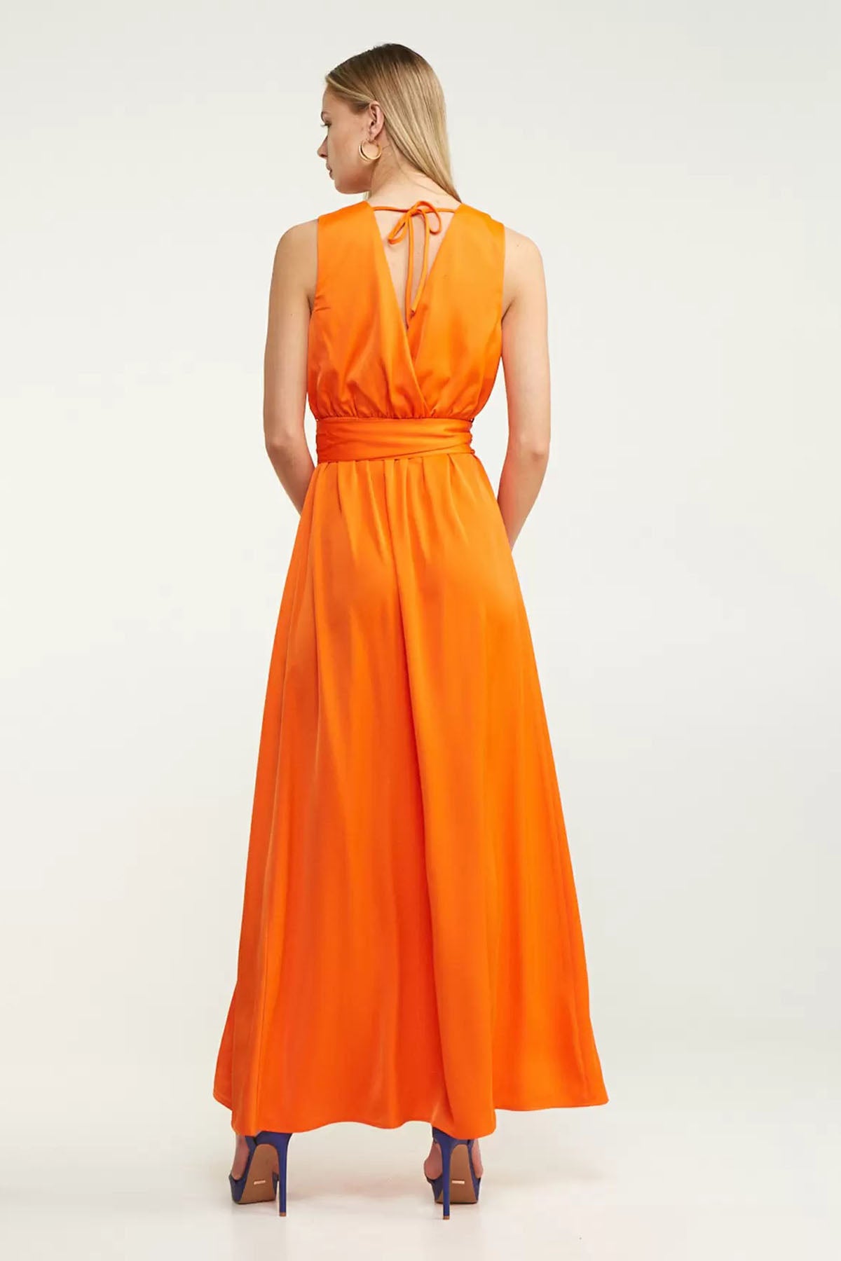 Lynne V Yaka Belden Kuşaklı Maxi Elbise-Libas Trendy Fashion Store