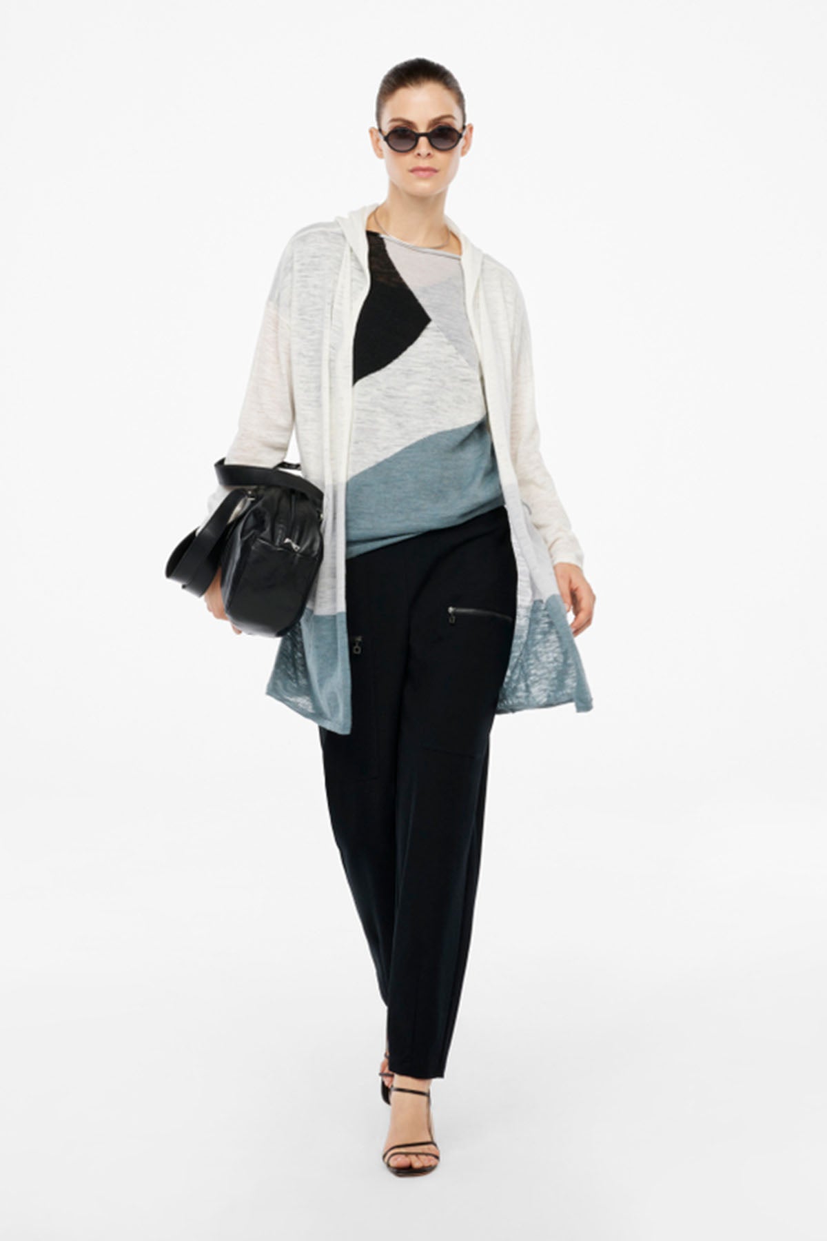 Sarah Pacini Ketenli Kayık Yaka Renkli Örme Bluz-Libas Trendy Fashion Store