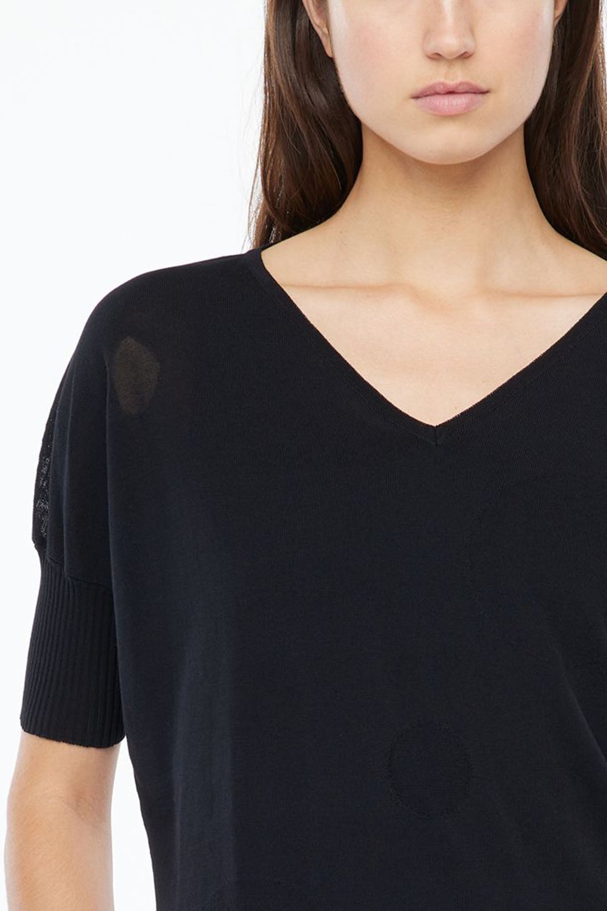 Sarah Pacini Yakma Dairesel Dokulu V Yaka Örme Bluz-Libas Trendy Fashion Store