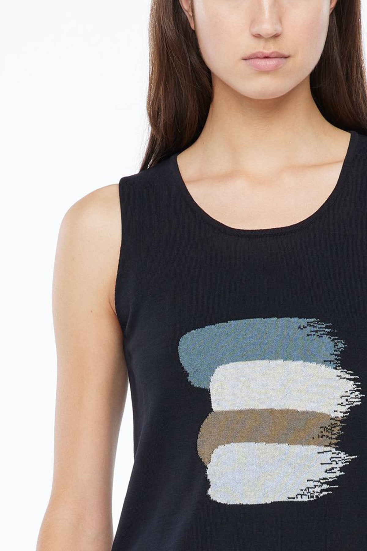 Sarah Pacini Blok Renkli Desenli Kolsuz Örme Bluz-Libas Trendy Fashion Store