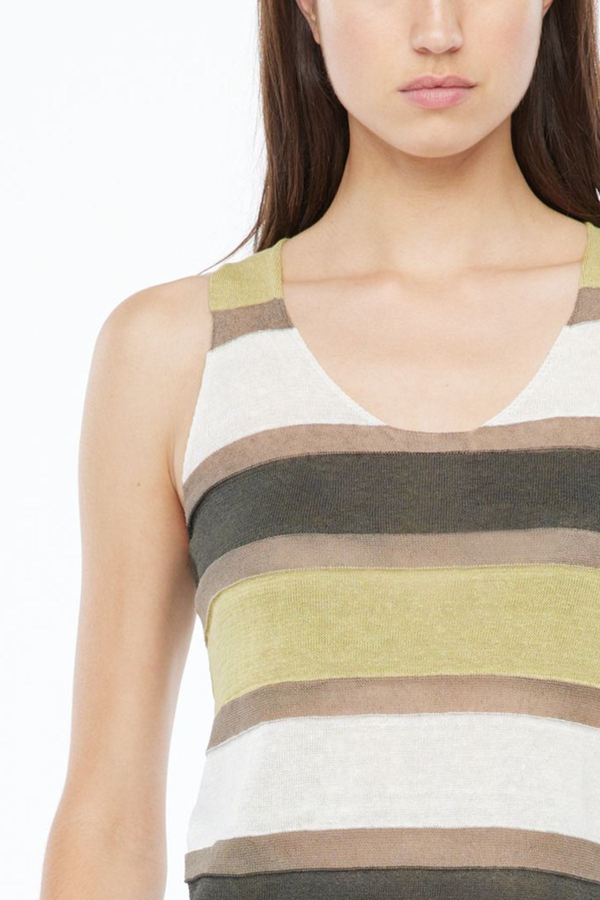 Sarah Pacini Renk Bloklu Kolsuz Keten Bluz-Libas Trendy Fashion Store