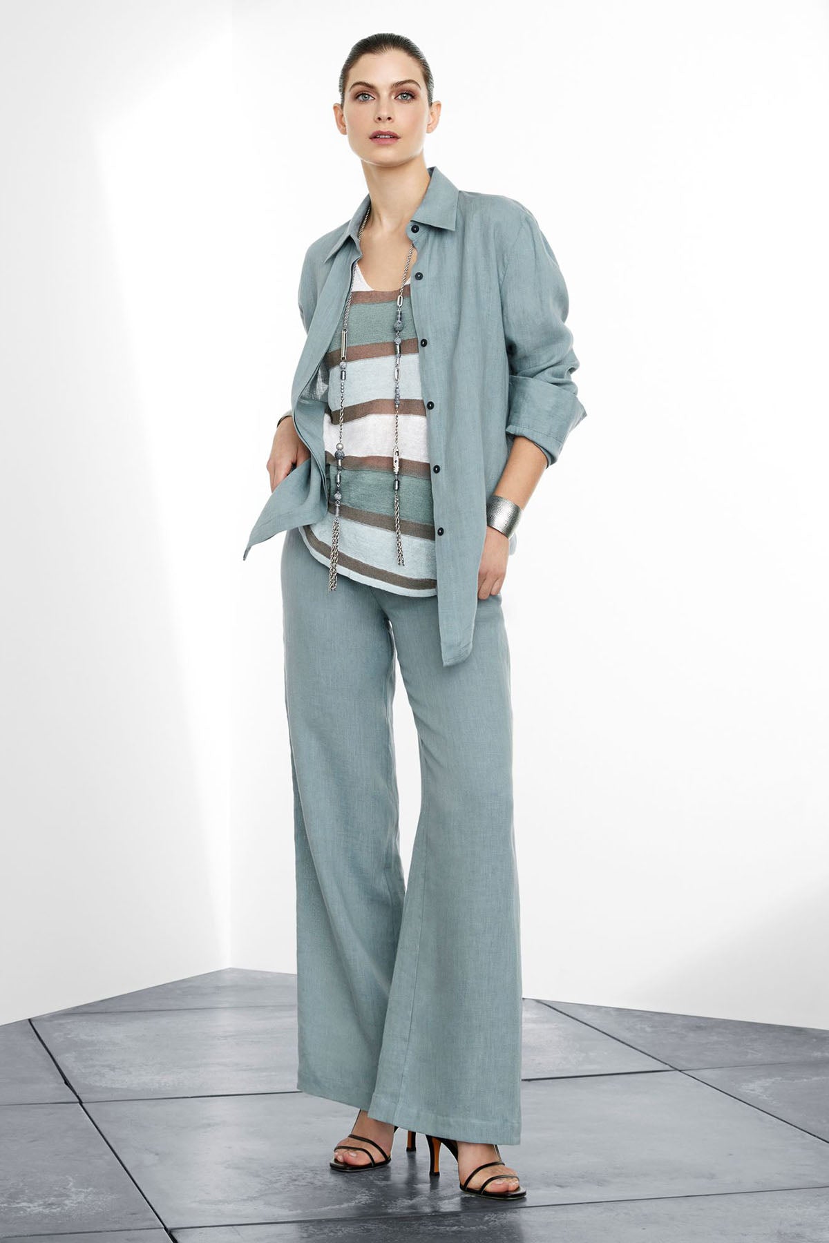 Sarah Pacini Renk Bloklu Kolsuz Keten Bluz-Libas Trendy Fashion Store