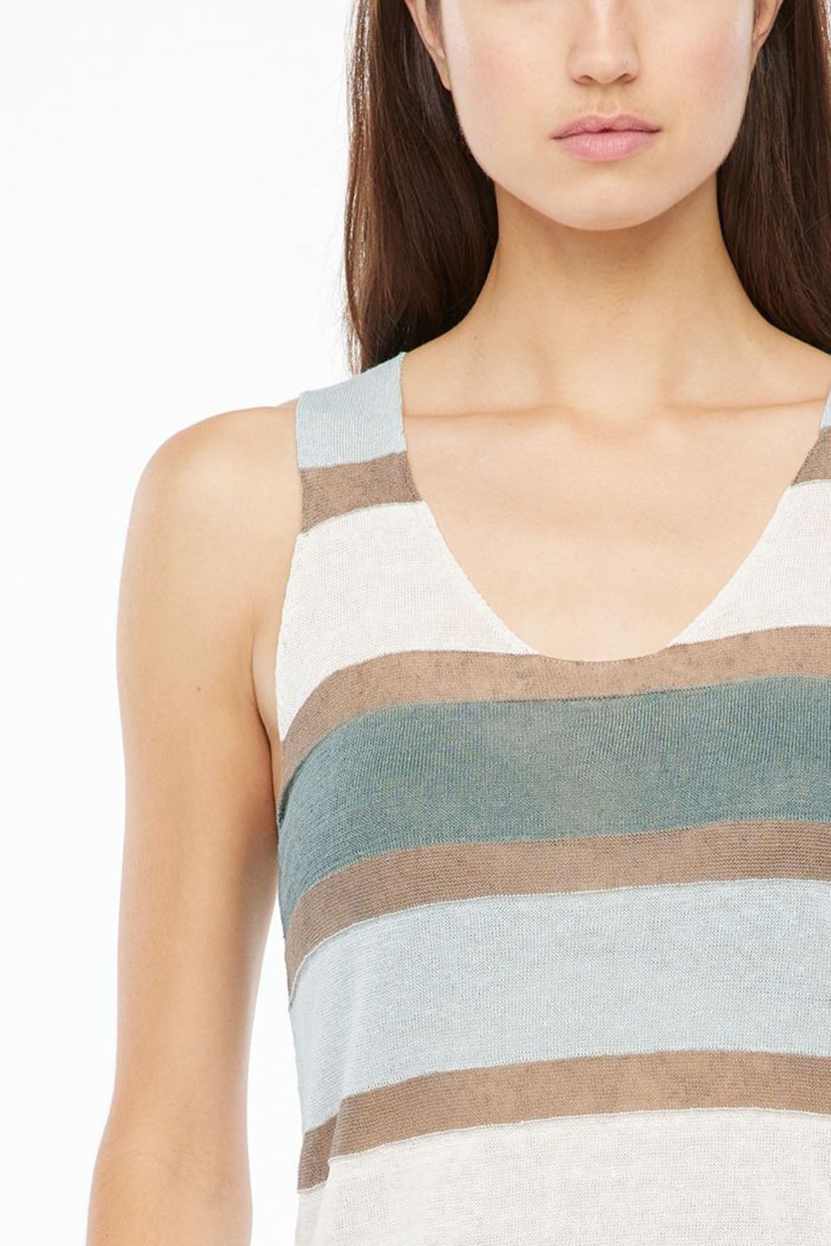 Sarah Pacini Renk Bloklu Kolsuz Keten Bluz-Libas Trendy Fashion Store