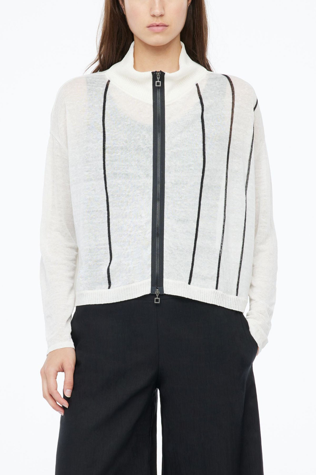 Sarah Pacini Keten Fermuarlı Triko Ceket-Libas Trendy Fashion Store