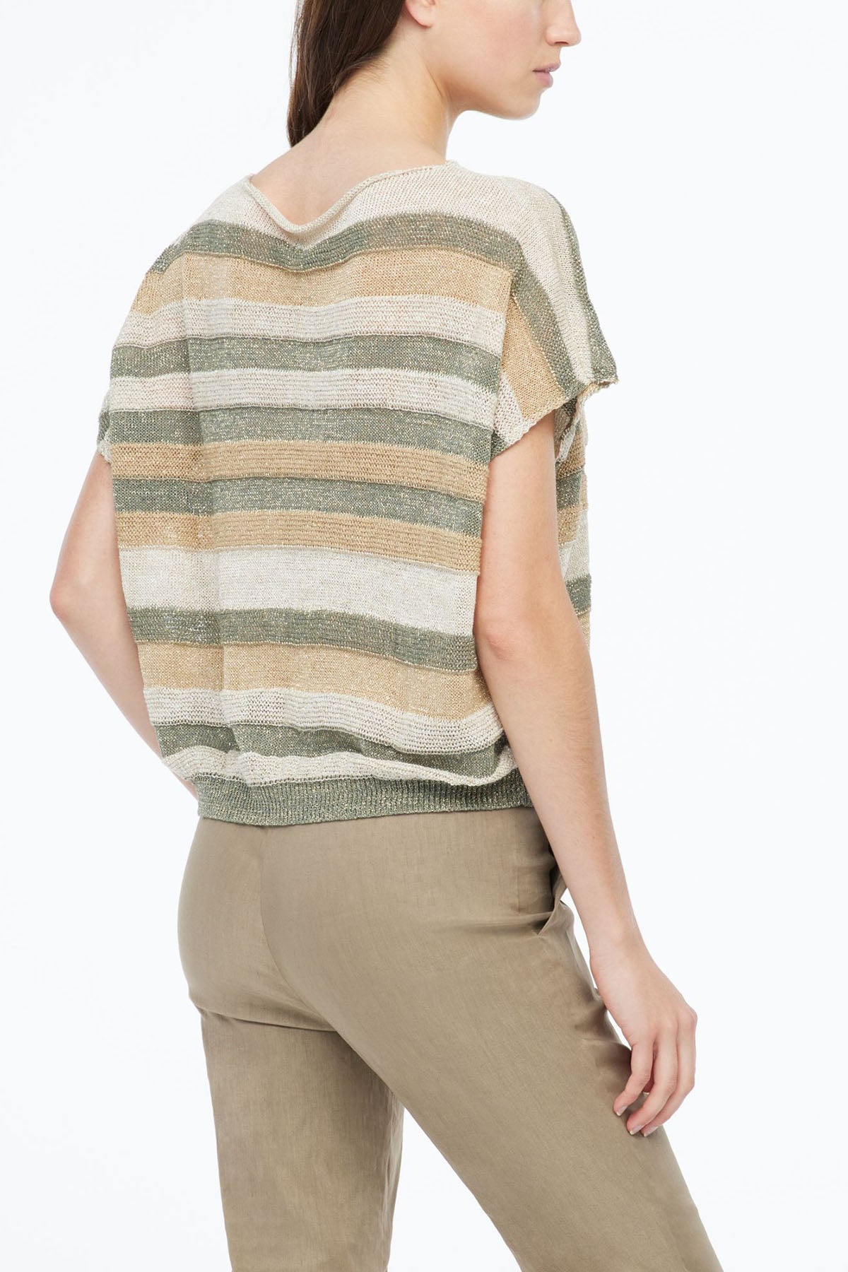 Sarah Pacini Ketenli Kayık Yaka Örme Bluz-Libas Trendy Fashion Store